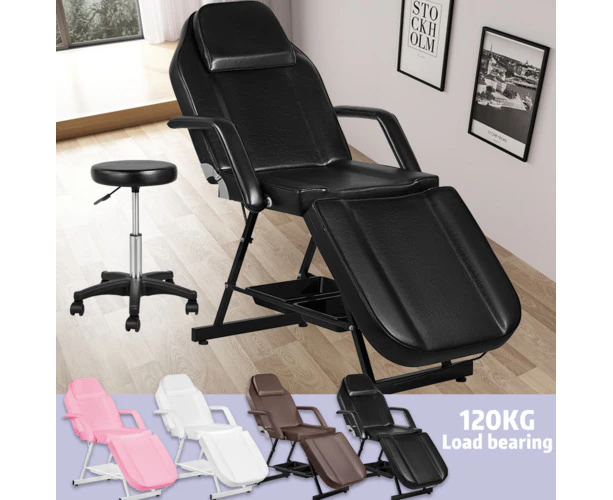 180CM Massage Table Portable Massage Bed 3 Folding Beauty Chair Therapy Black