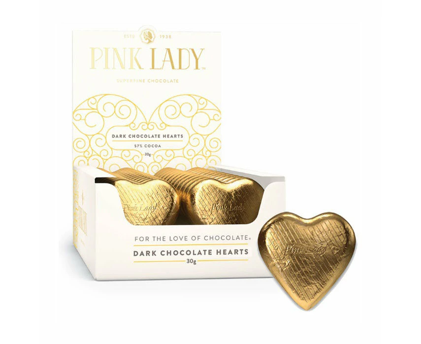 40pk Gold 30g Premium Dark Chocolate Pink Lady Foil Hearts