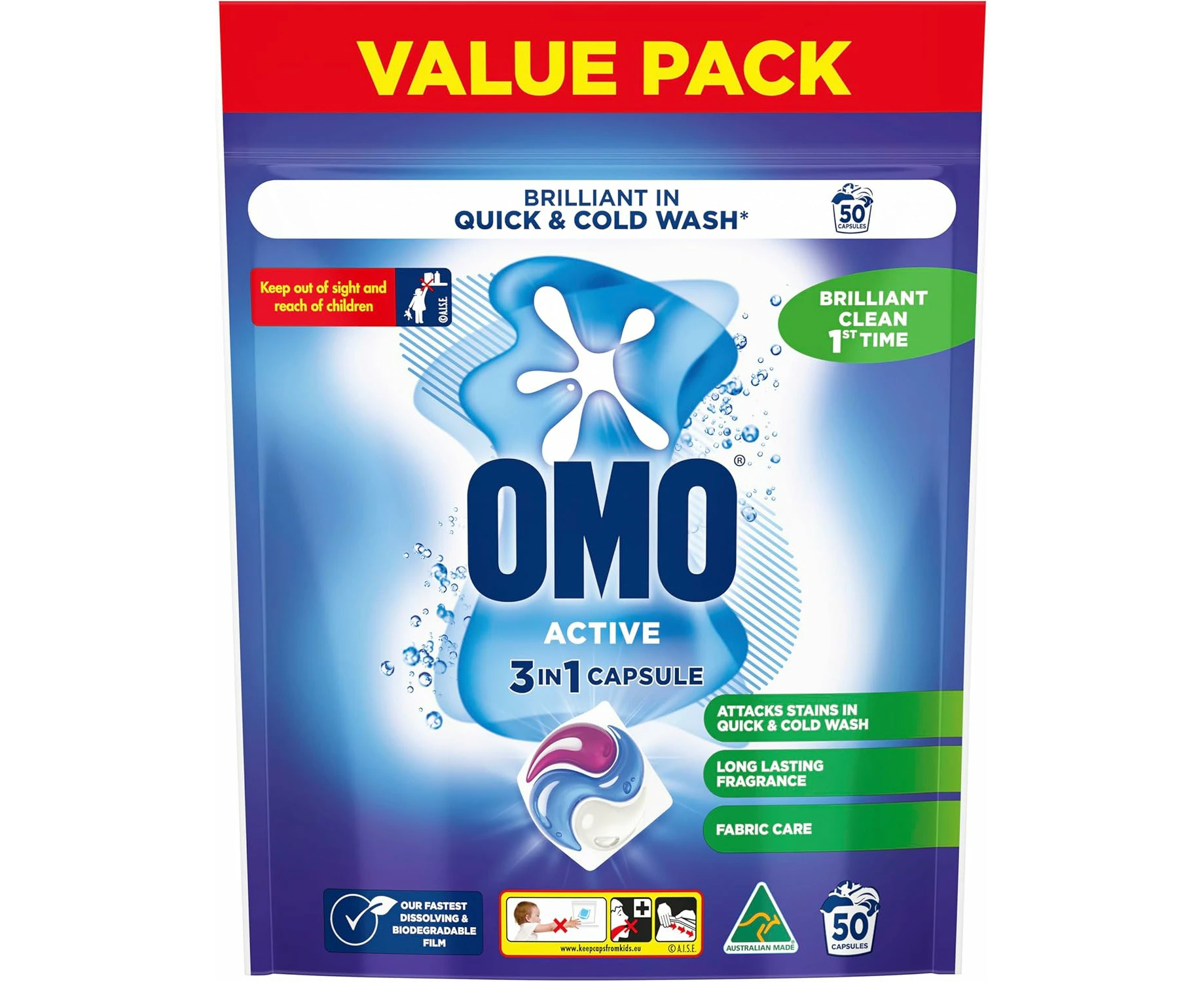 OMO Laundry Capsules 3 in 1 Active, 50 Pack