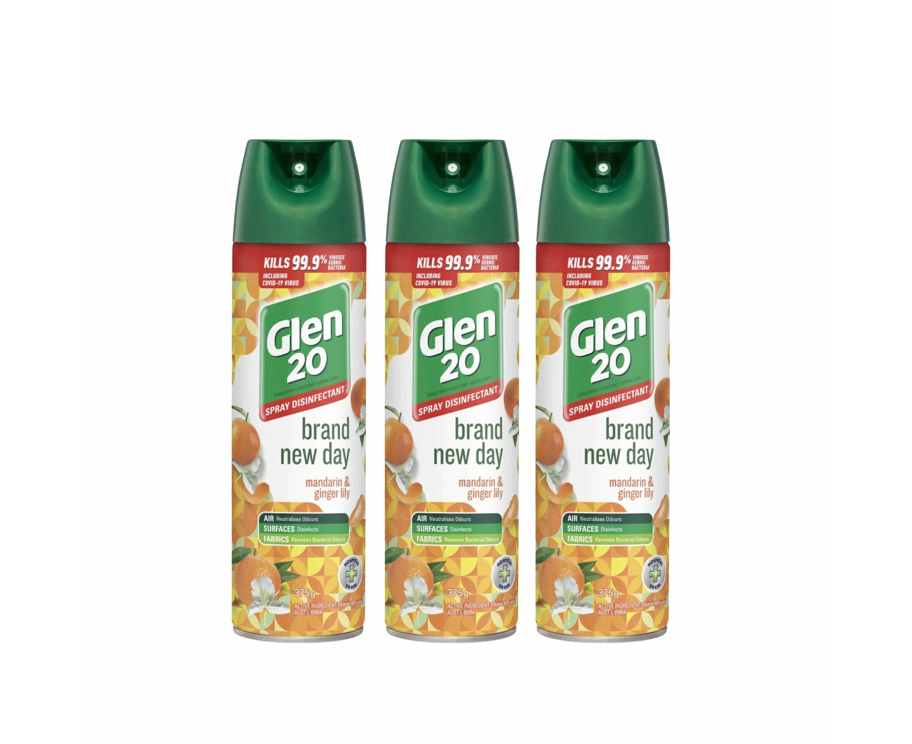 3 Pack Glen 20 Spray Disinfectant Brand New Day Mandarin & Ginger Lily 375g