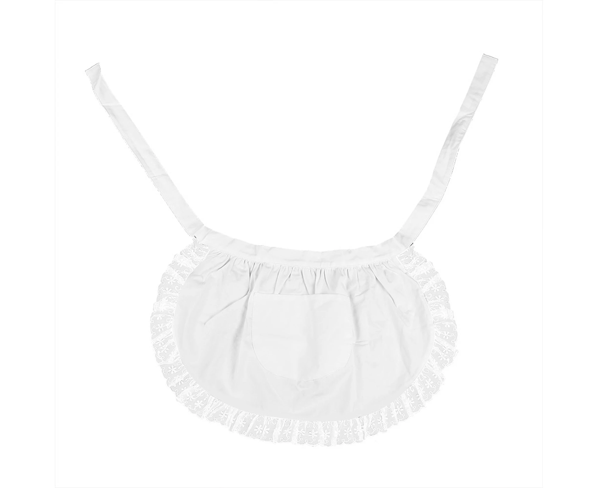 Cotton White Women Maid Lace Hem Kitchen Half Apron With Pocket