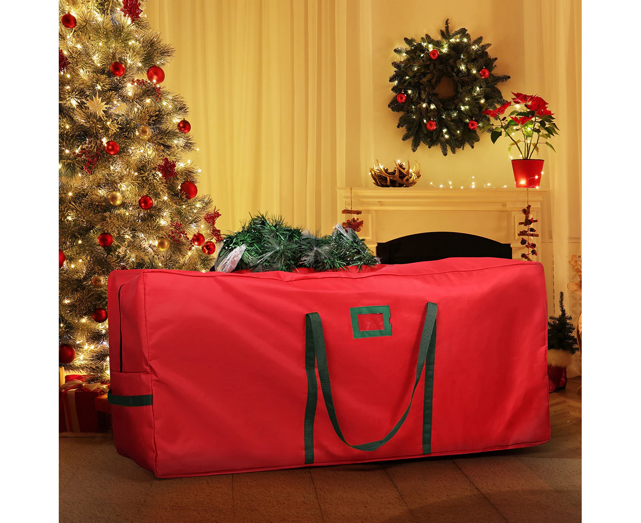 Red Christmas Tree Storage Bag Holiday Decoration Zip Bag Oxford Durable