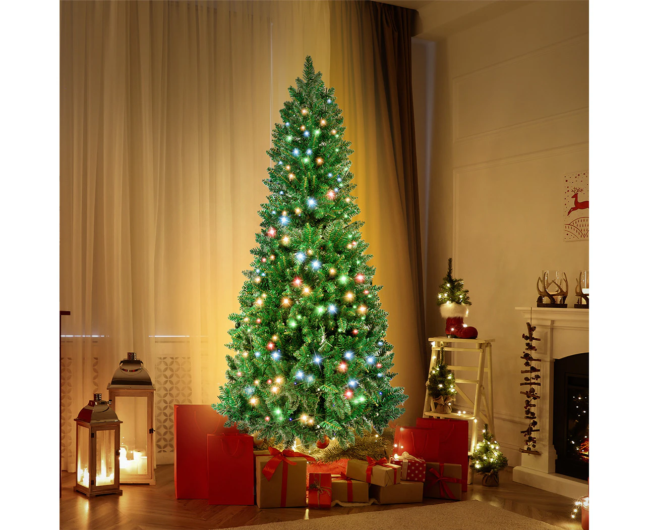 Santaco 2.4M Pencil Slim LED Christmas Tree Prelit Xmas Dceor 8 Lighting Mode