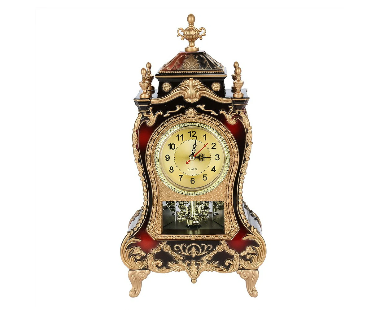 Vintage Style Plastic Table Clock Antique Home Hotel Decorative Desk Alarm Clocks(Brownish Red)