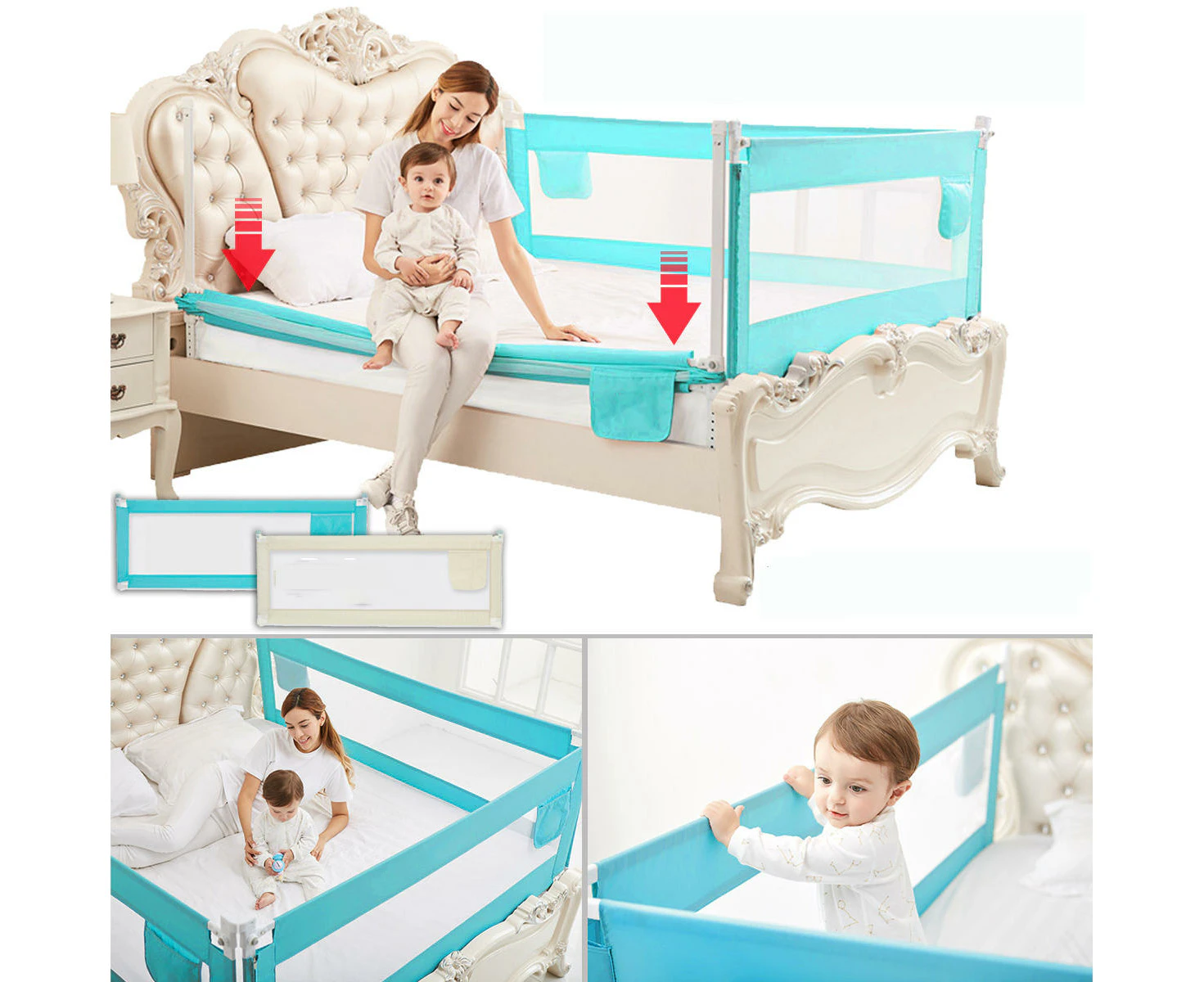 Baby Guard Bed Rail Toddler Safety Adjustable Kids Infant Bed Universal 71"/79" Decorations - Ecru 150*180cm