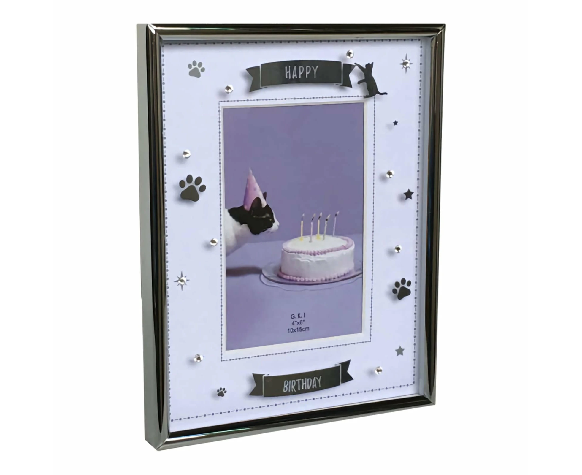 Silver Cat Happy Birthday Photo Frame & Trim Border