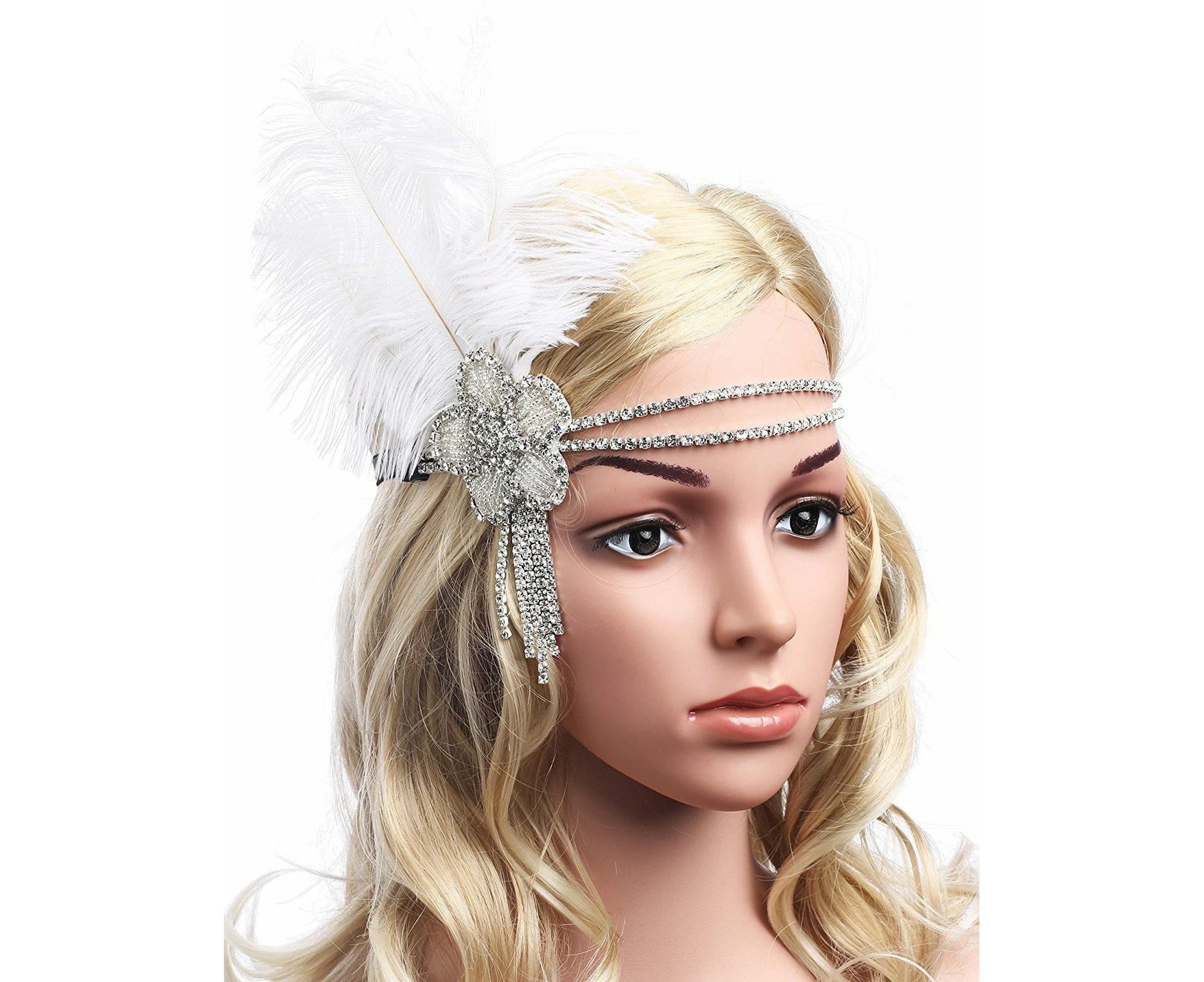 Gatsby Silver Beads Headpiece Feather