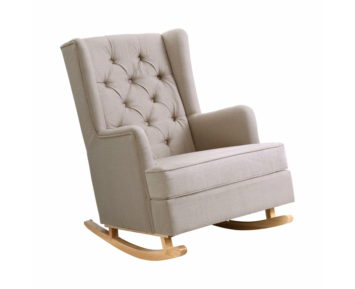 Rocking Armchair Feedining Chair Fabric Armchairs Lounge Recliner Beige