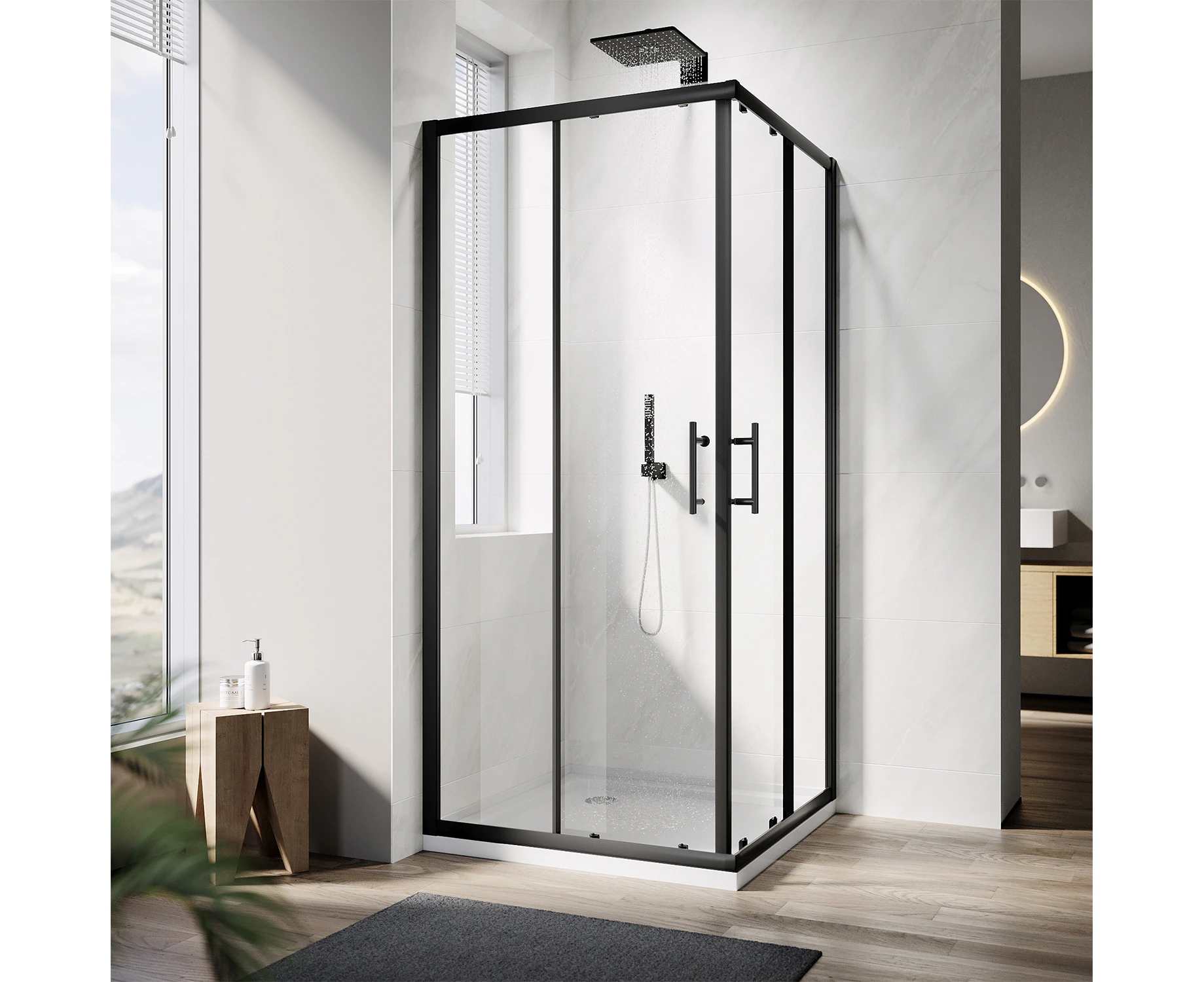 ELEGANT Square Shower Enclosure  Corner Entry Shower Screen 800x800mm in Black