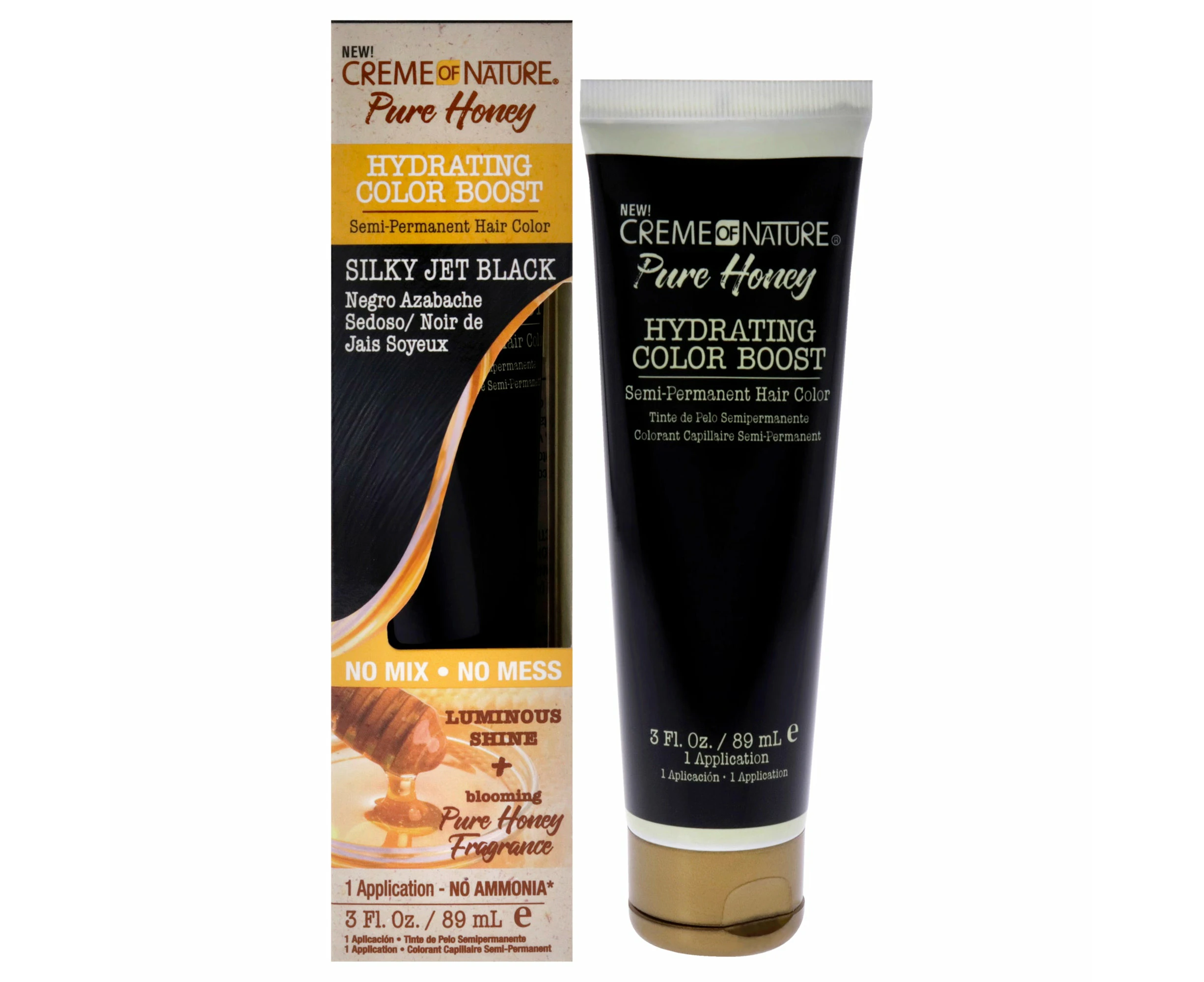 Pure Honey Hydrating Color Boost Semi-Permanent Hair Color - Silky Jet Black by Creme of Nature for Unisex - 3 oz Hair Color