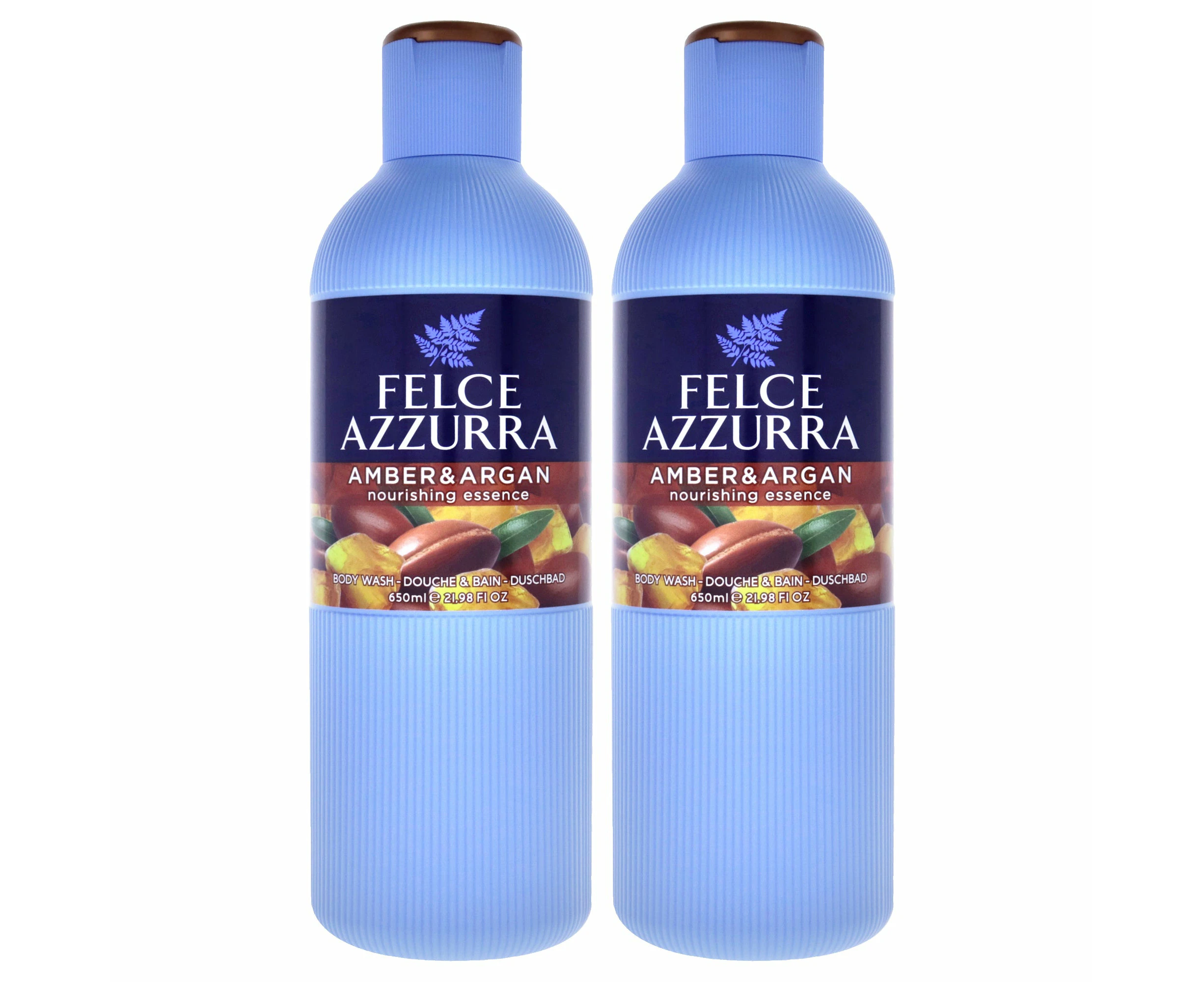 Amber and Argan by Felce Azzurra for Unisex - 22 oz Body Wash - Pack of 2