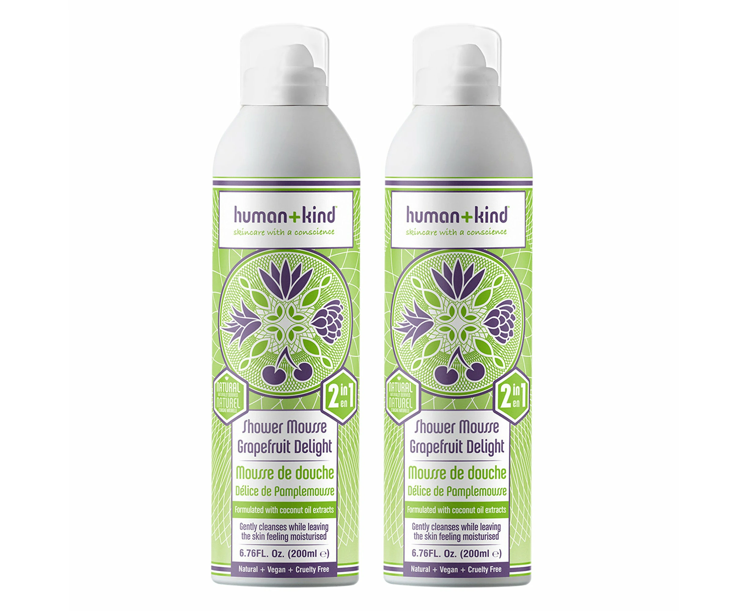 Shower Mousse Bodywash - Grapefruit Delight - Pack of 2 by Human+Kind for Unisex - 6.76 oz Body Wash