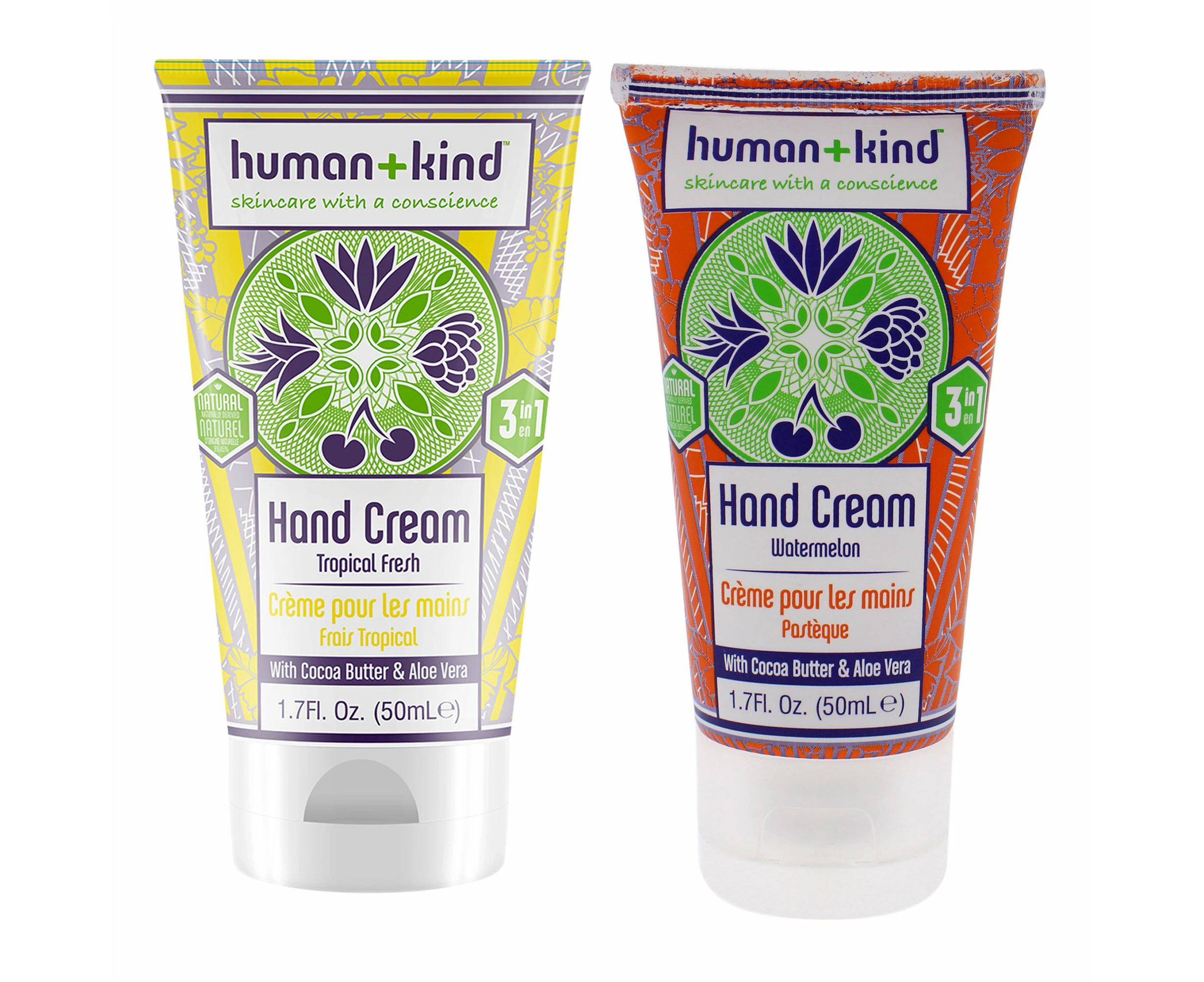 Hand-Elbow-Feet Cream by Human+Kind for Unisex - 2 Pc Kit 1.7oz Cream - Tropical Fresh, 1.7oz Cream - Watermelon