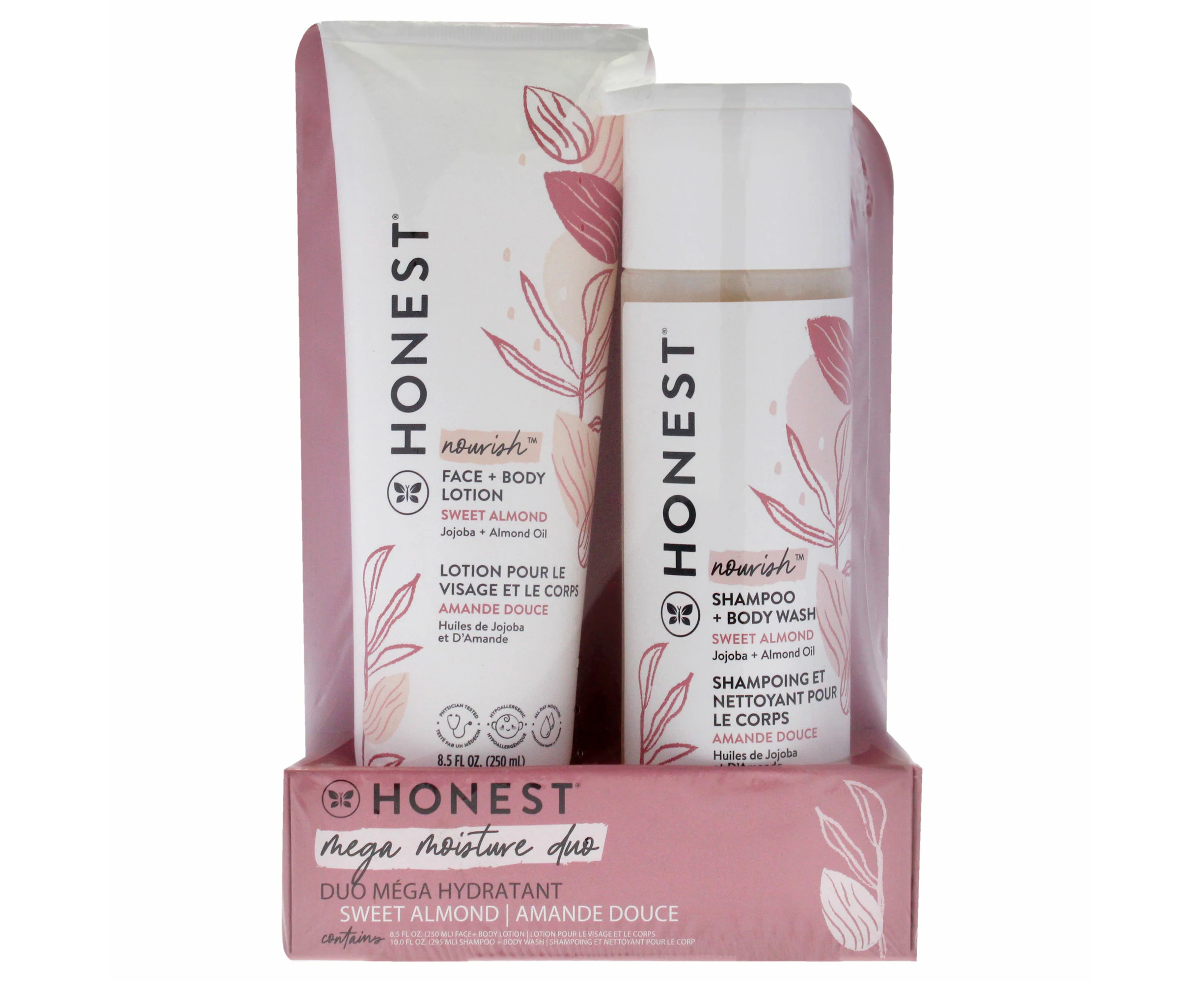 Honest Mega Moisture Duo - Sweet Almond by Honest for Kids - 2 Pc 10oz Shampoo and Body Wash, 8.5oz Face and Body Lotion