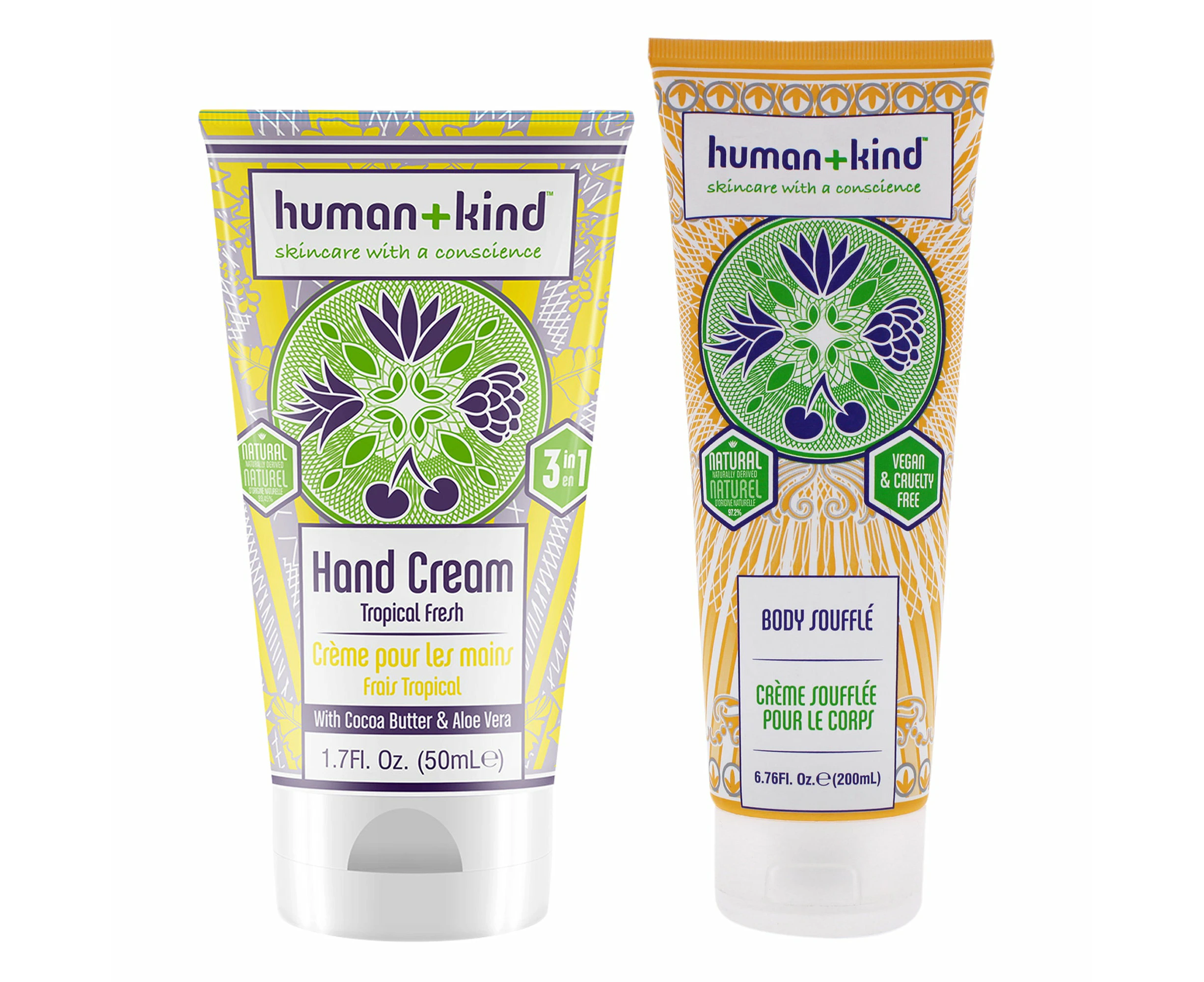 Hand-Elbow-Feet Cream - Tropical Fresh and Body Souffle - Tube Kit by Human+Kind for Unisex - 2 Pc Kit 1.7oz Cream, 6.76oz Body Cream