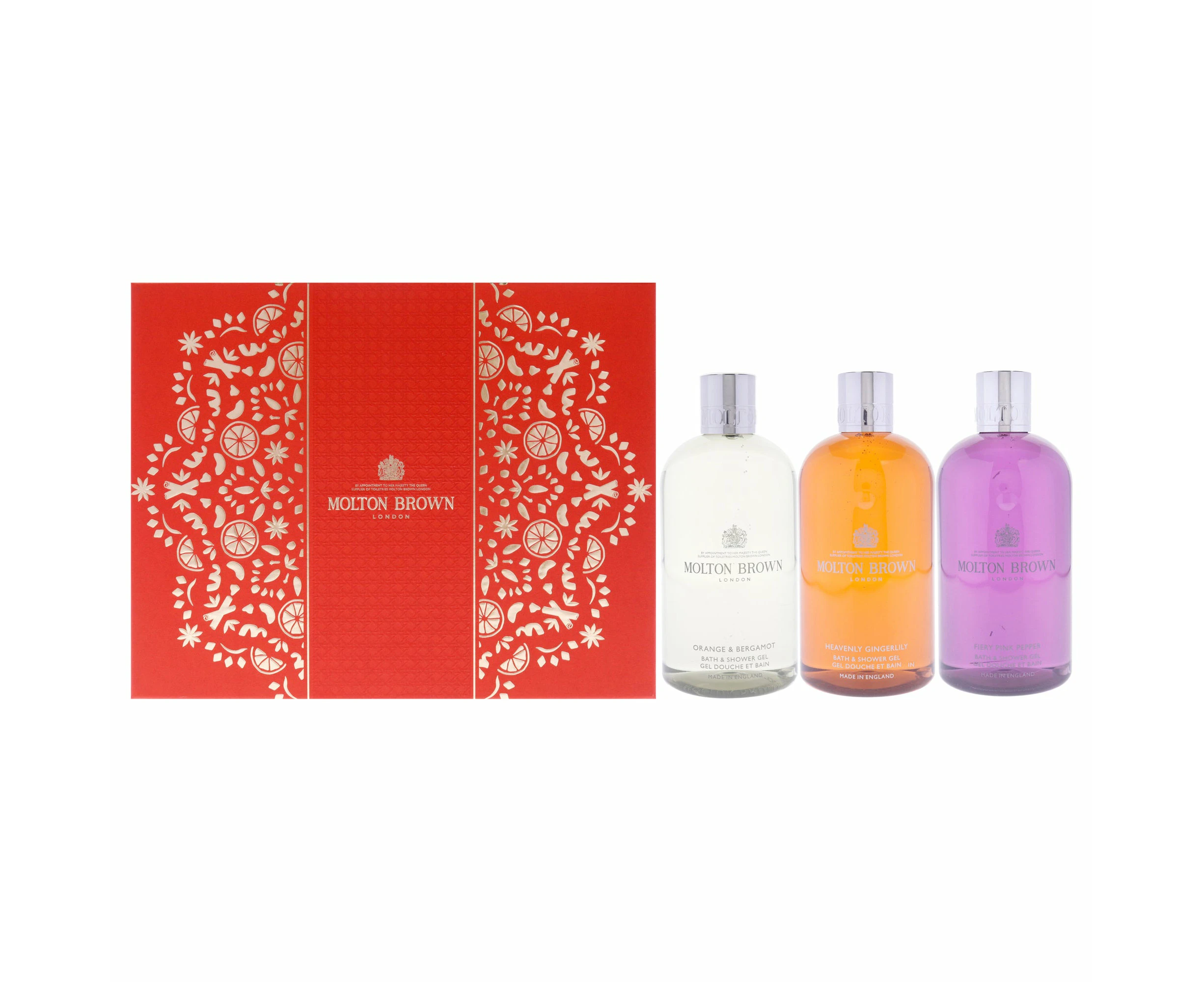 Floral and Spicy Body Care Collection Set by Molton Brown for Women - 3 Pc 10oz Orange and Bergamot Bath and Shower Gel, 10oz Heavenly and Gingerlily Ba...