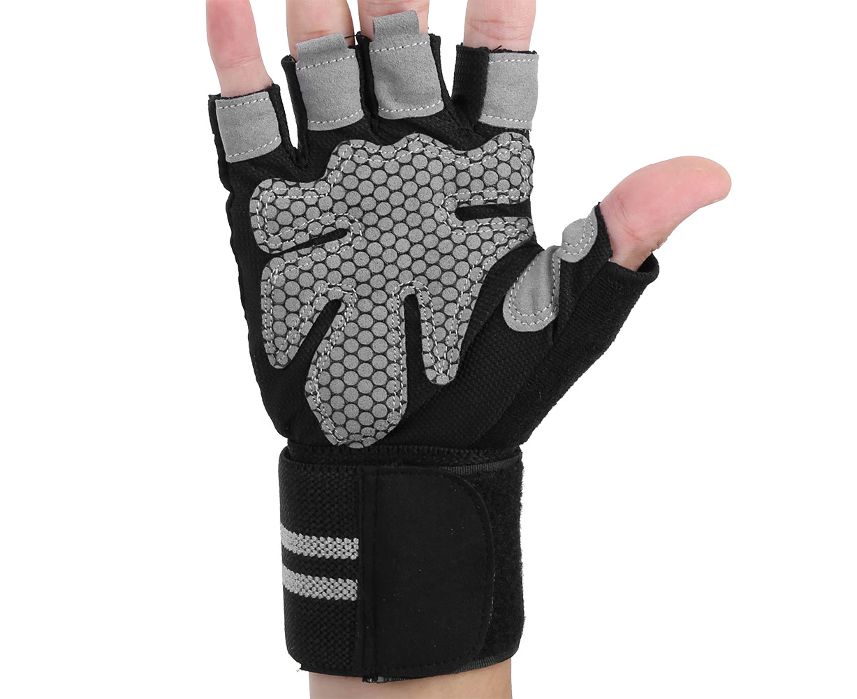 Black Nylon Breathable Wrist Wrap Support Half Finger Gloves For Cycling Weightlifting(S)