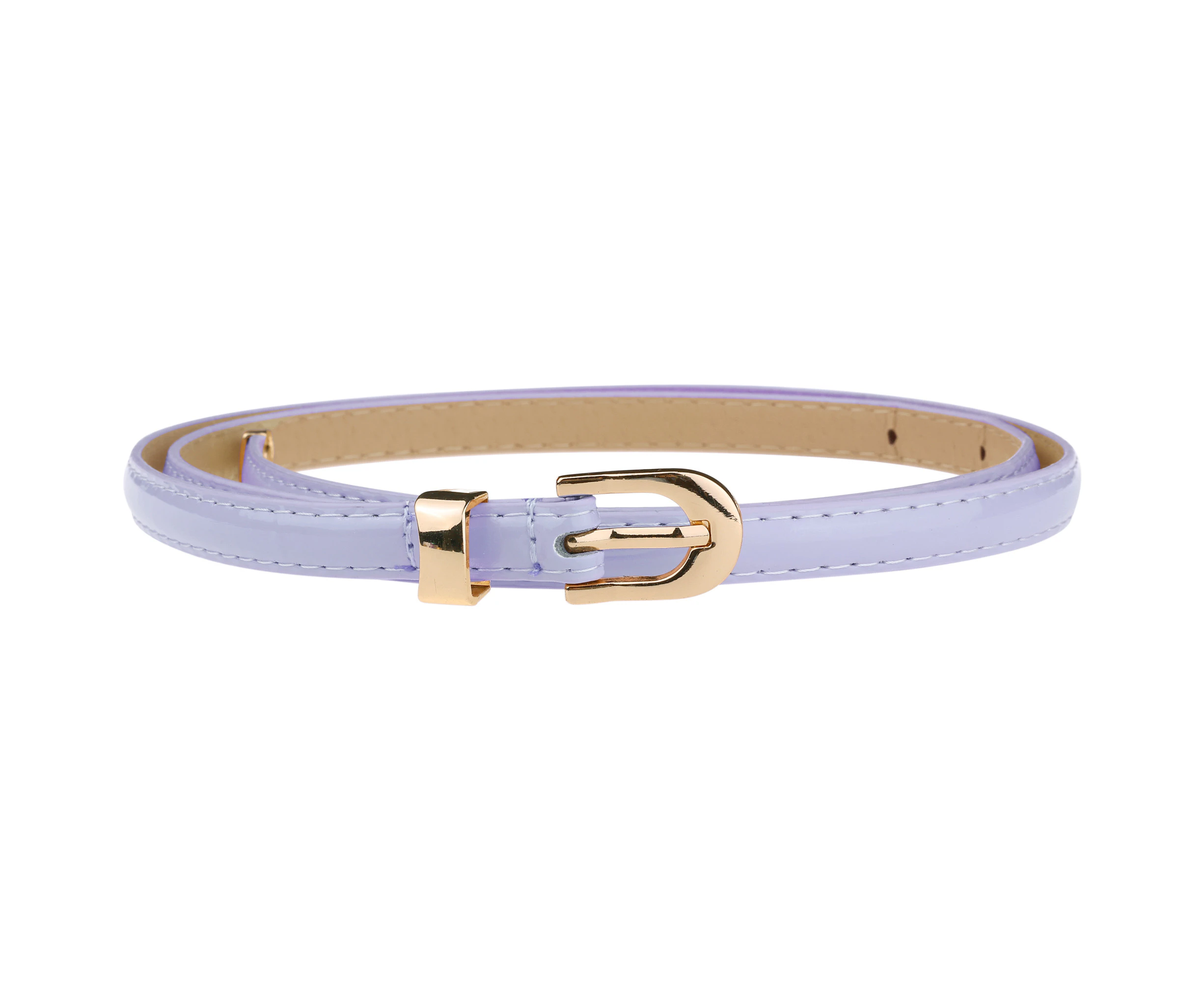 Elerevyo Skinny PU Leather Gold Metal Buckle Belt Light Purple