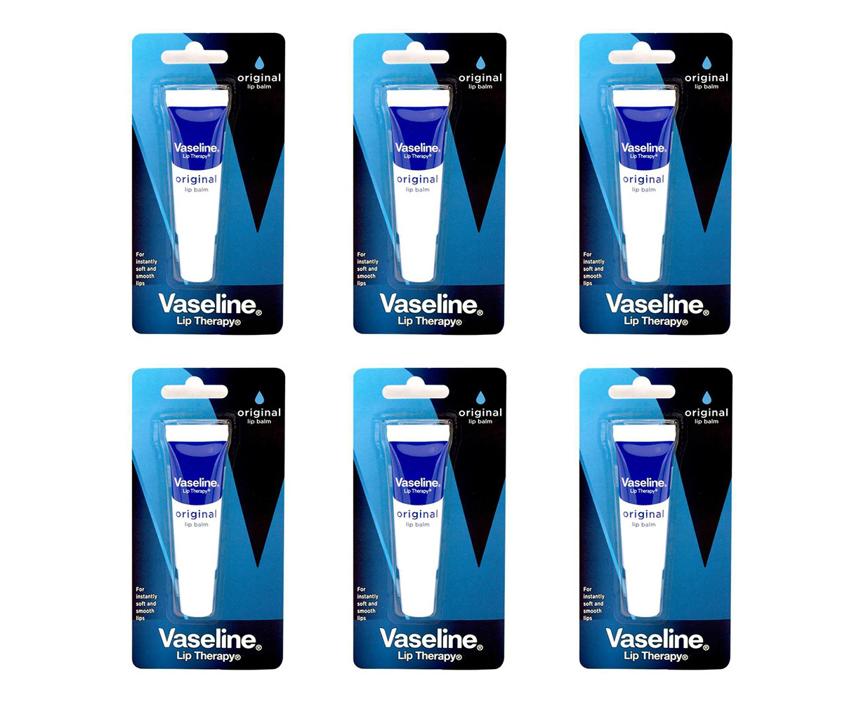 6x Vaseline Lip Therapy 10g Moisturising Balm Tube For Chapped/Dry Lips Original