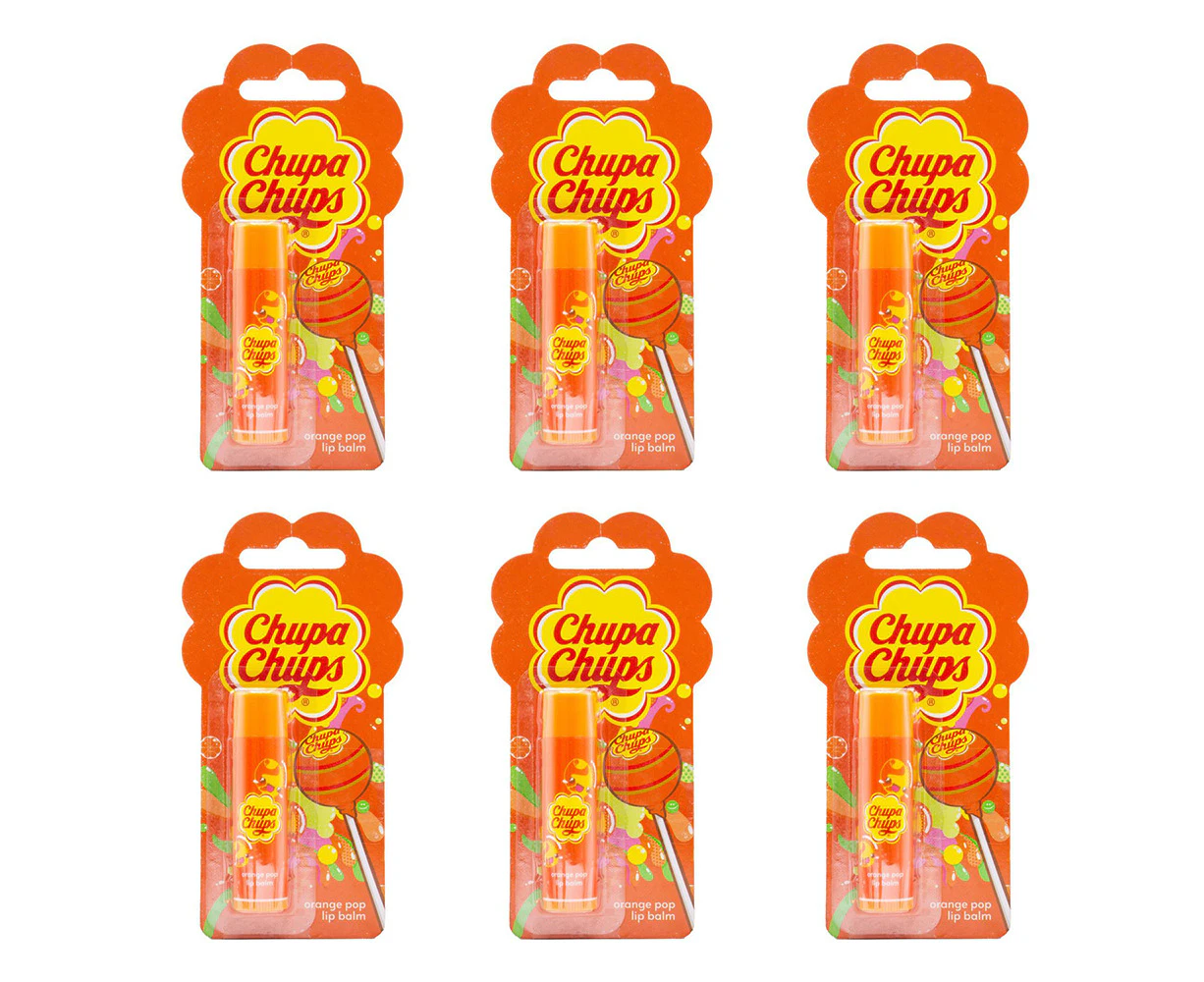 6x Chupa Chups Moisturising Lip Balm Treatment Care Stick Orange Pop Scent