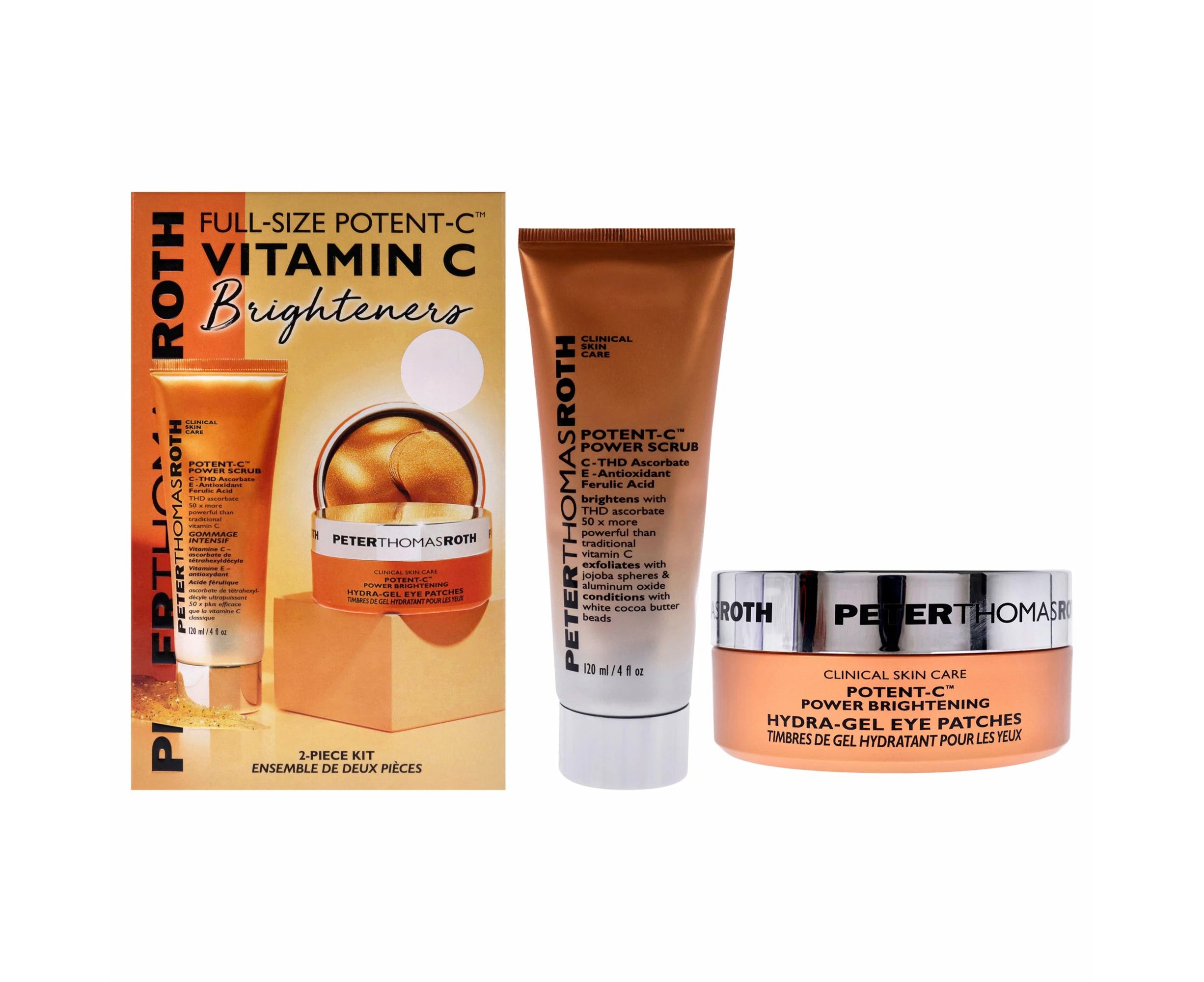 Potent-C Vitamin C Brighteners by Peter Thomas Roth for Women - 2 Pc 4oz Potent-C Power Scrub, 60 Potent-C Power Brightening Hidra-Gel Eye Patches