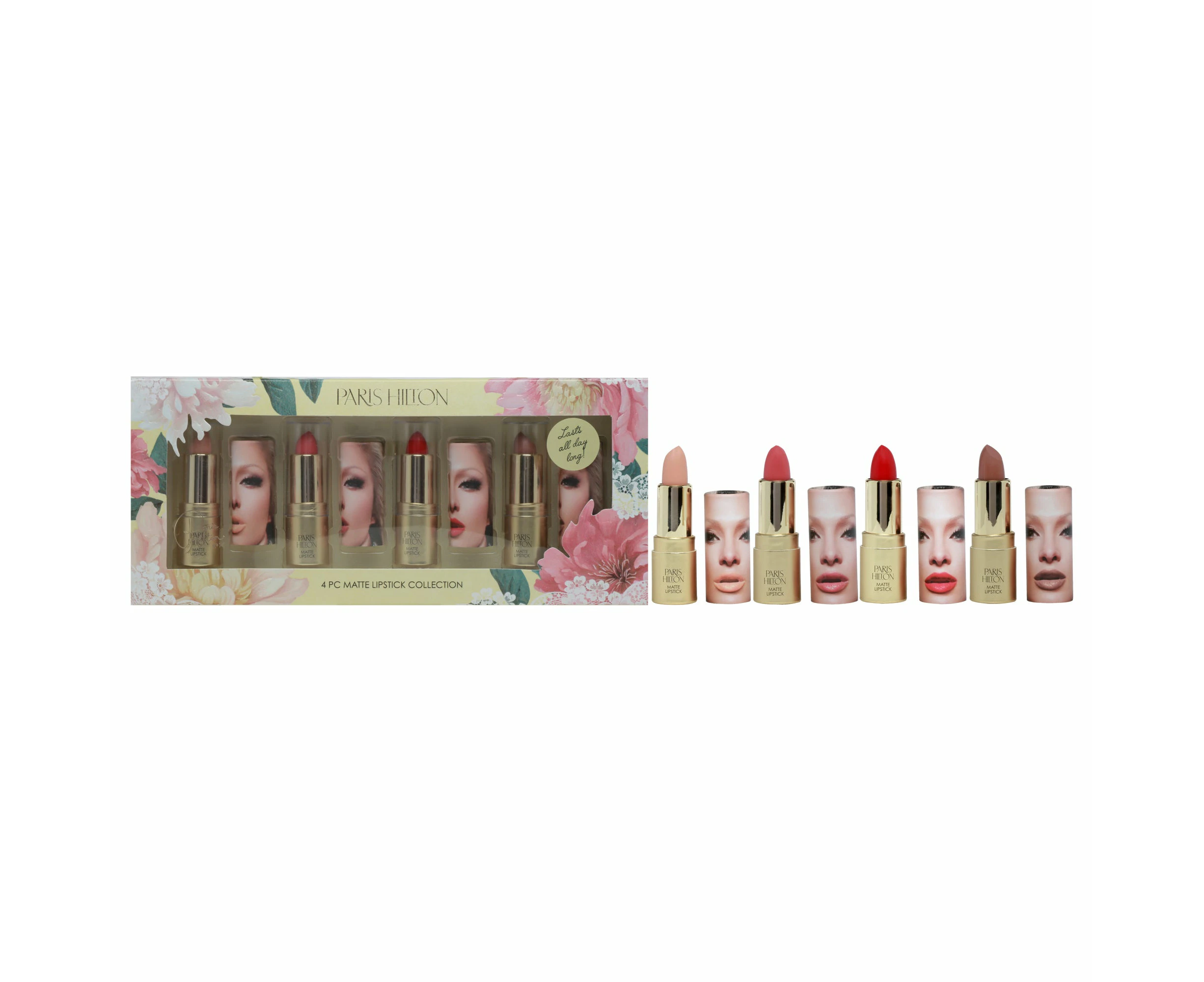 Matte Lipstick Collection by Paris Hilton Cosmetics for Women - 4 Pc 0.12oz Bombshell Matte Lipstick, 0.12oz Brave Matte Lipstick, 0.12oz First Love Mat...