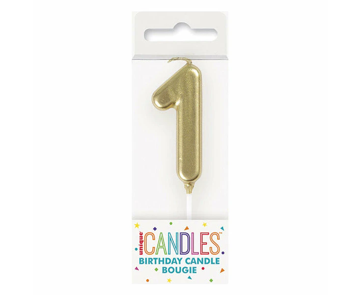 Mini Gold No. 1 Numeral Pick Candles