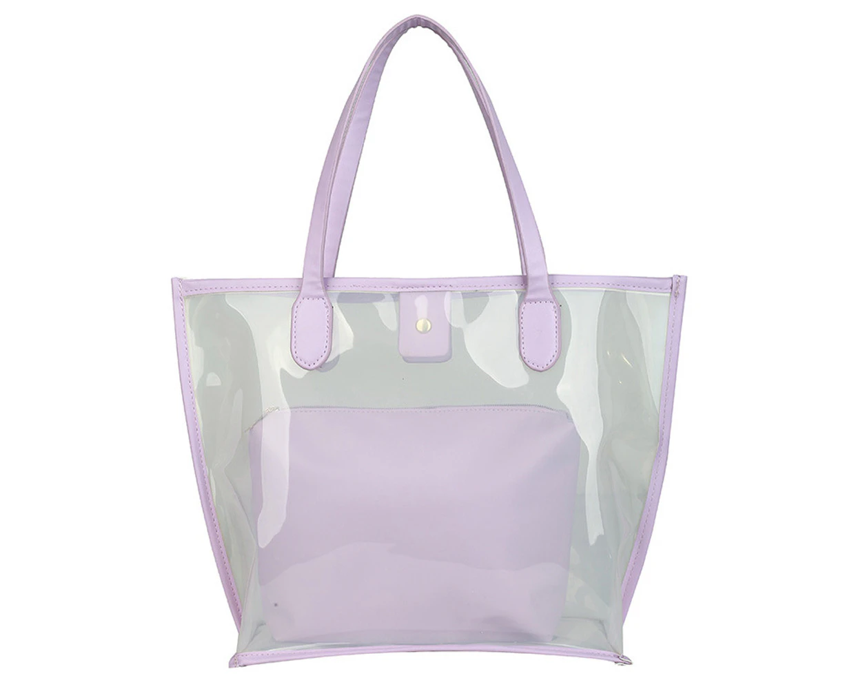 Large Capacity Pvc Hand-Carried One Shoulder Bag Fashion Transparent Casual Going Out Bucket Bagpurple