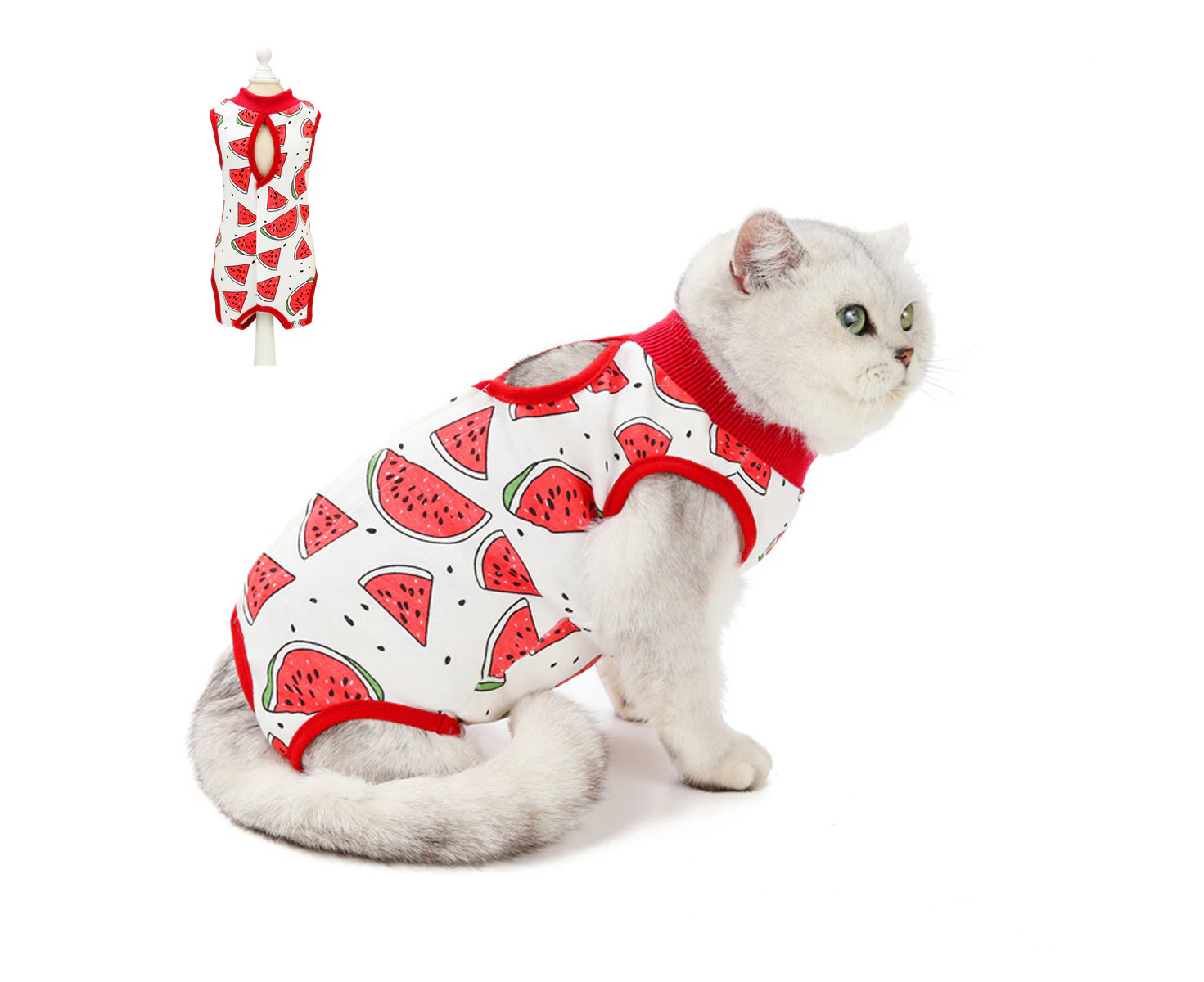 Cat Surgical Recovery Suit,After Surgery Wear, Pajama Suit,Home Indoor Pets Clothing(Watermelon)L