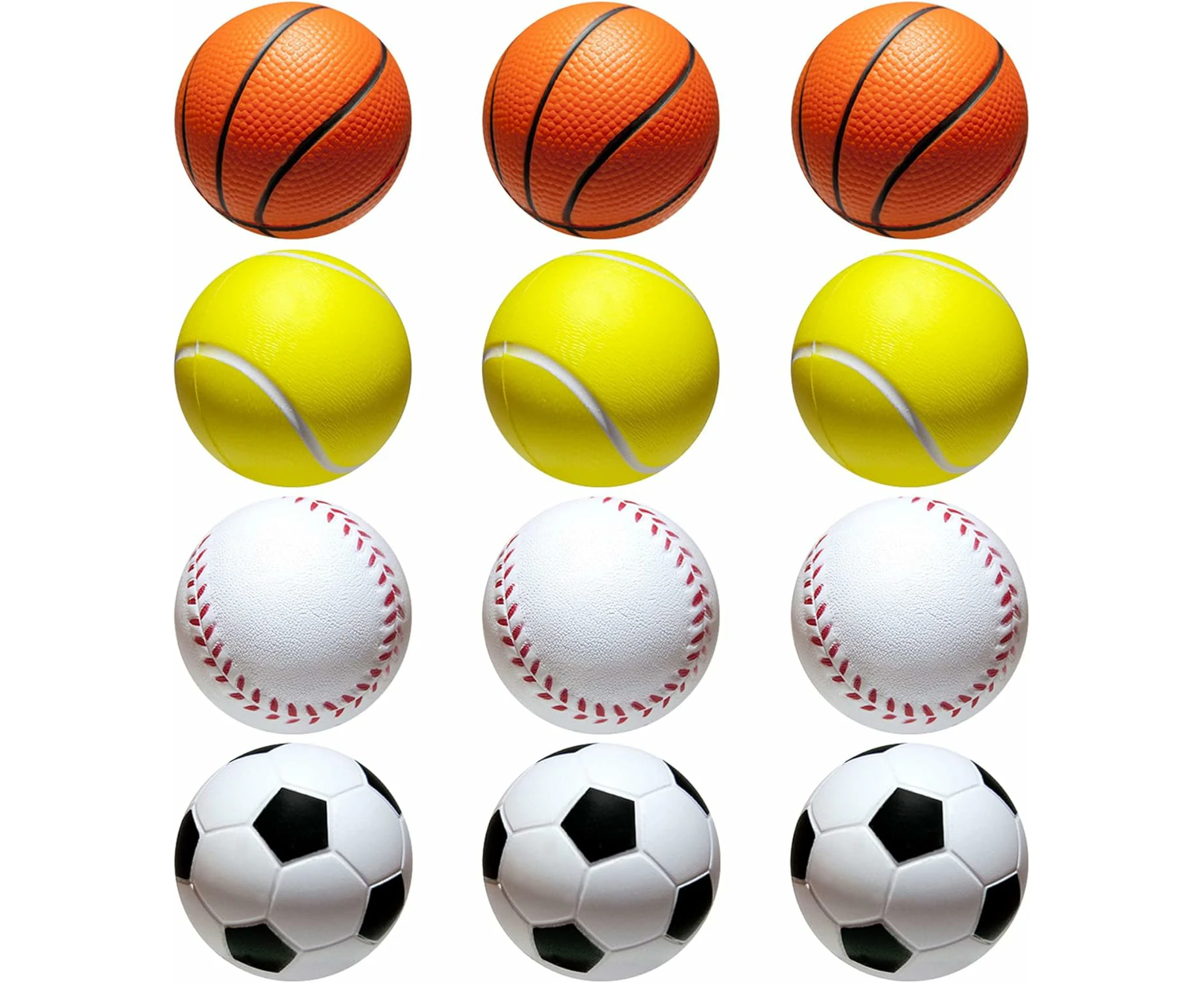 12Pcs Soft Sponge Foam Sports Balls, Footballs Basketball Tennis and Baseball Interactive Toys, Indoor Outdoor Mini Sports Balls Set for Kids