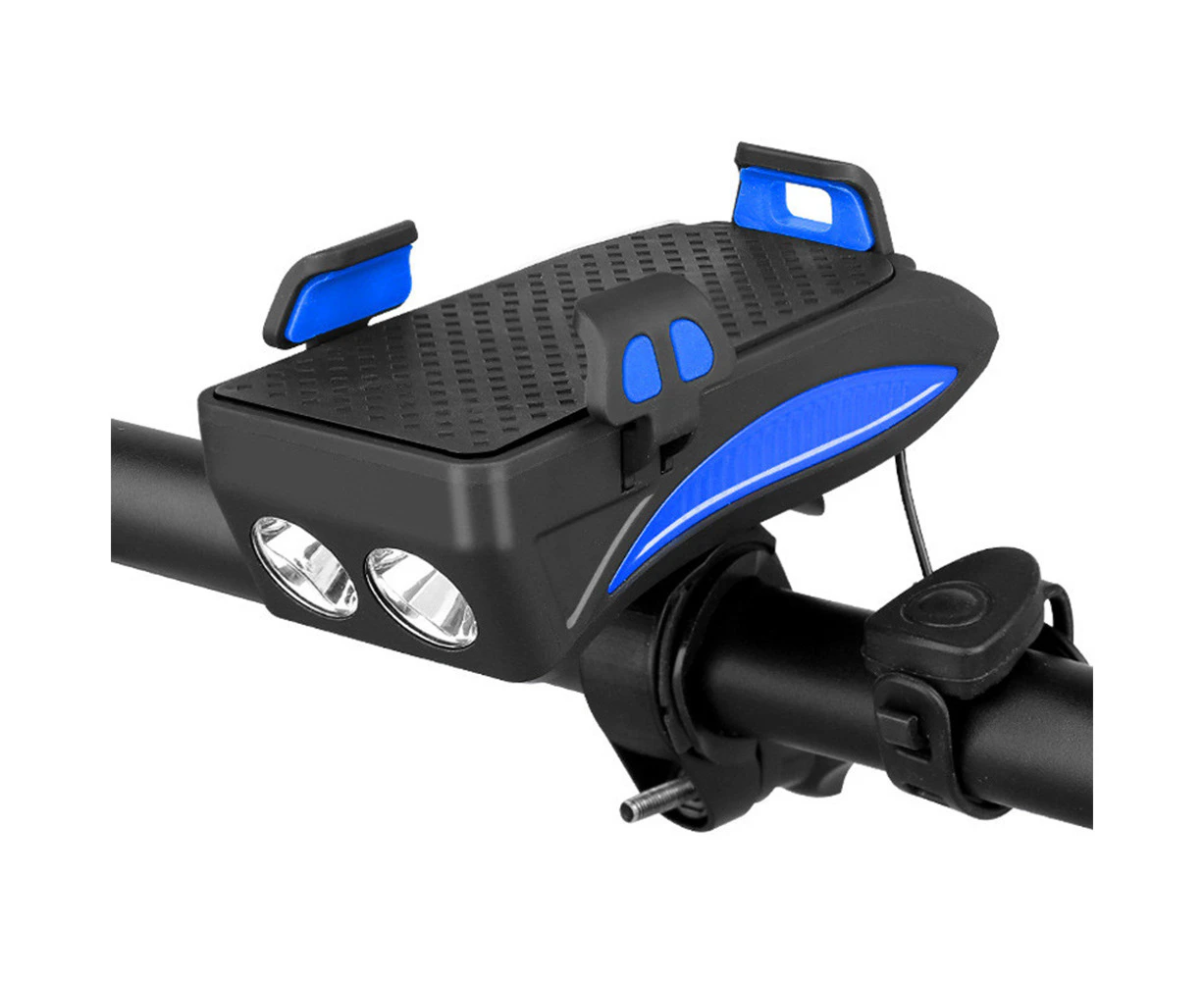 4 In 1 Bike Phone Holder Waterproof Cell Mount Bracket Bicycle Handlebar Gps Stand +light + Horn Power Bank Blue