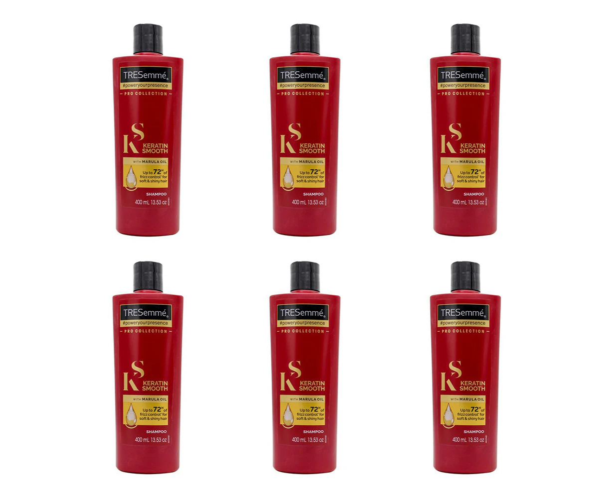 6x Tresemme 400ml Womens Keratin Smooth w/ Marula Oil Soft Hair Care Shampoo