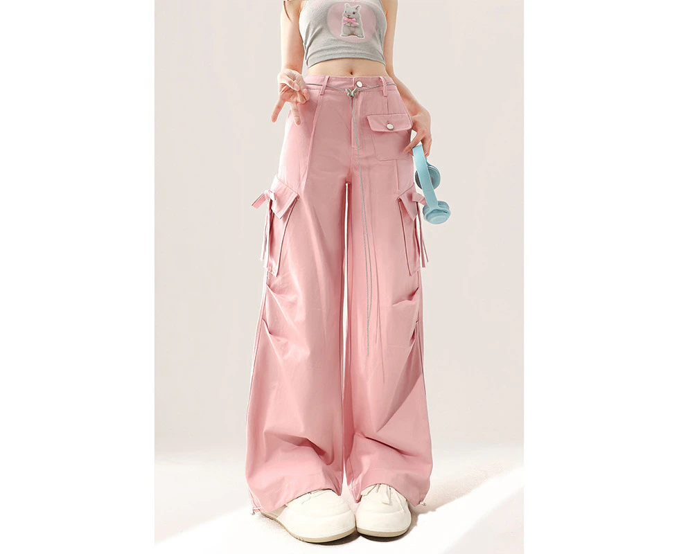 Dopamine Pink Bow Overalls Women's Summer New Thin  Straight Casual Loose Wide Leg Pants