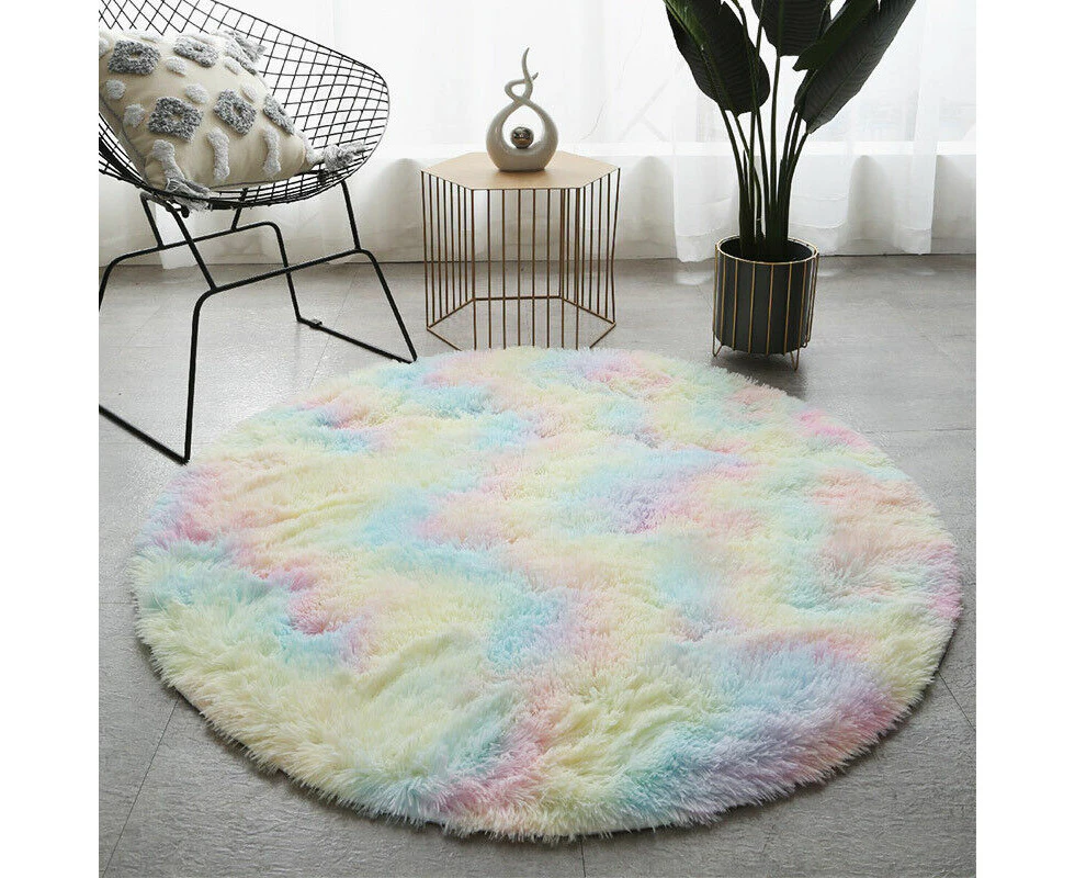 Floor Round Fluffy Rug Living Room Bedroom Extra Soft Shaggy Carpet Coffee Table,Colorful 120x120 cm