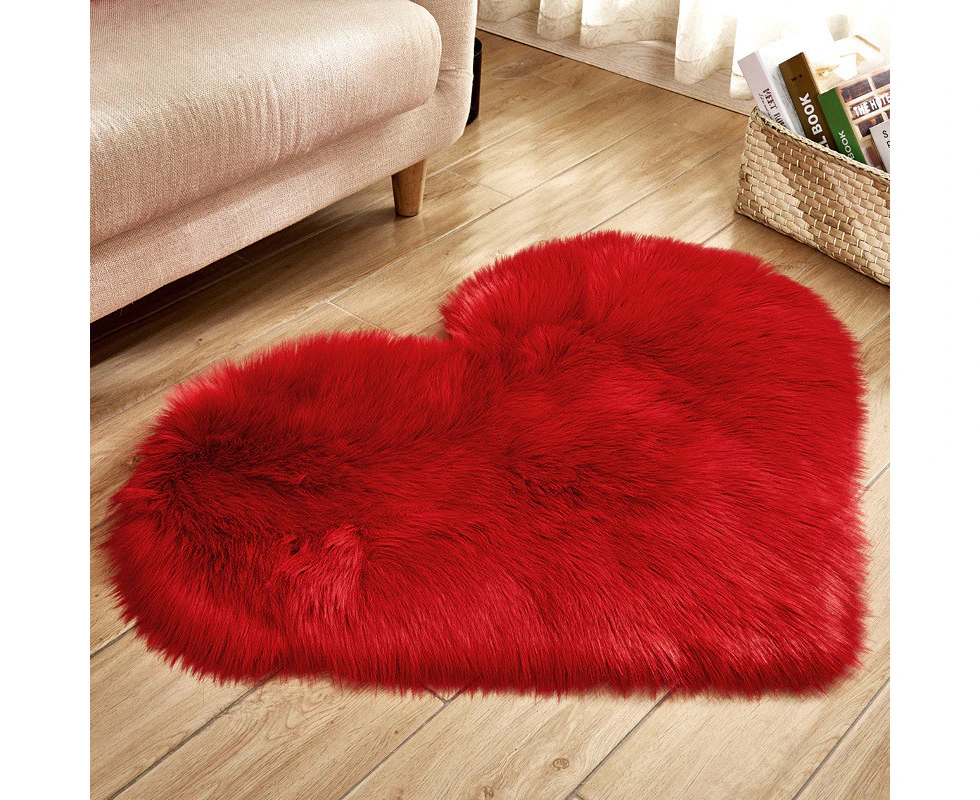 Heart Shape Carpet Rug Bedroom Fluffy Floor Mat Shaggy Rugs Area Anti-Skid,Red