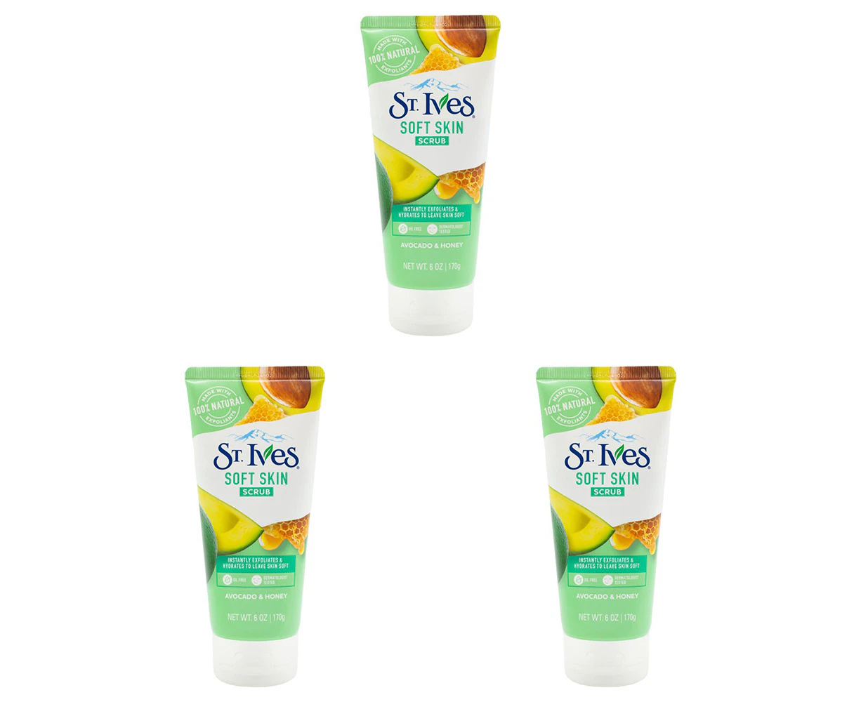 3x St Ives 170g Soft Skin Scrub Facial Cleansers Exfoliates Avocado & Honey