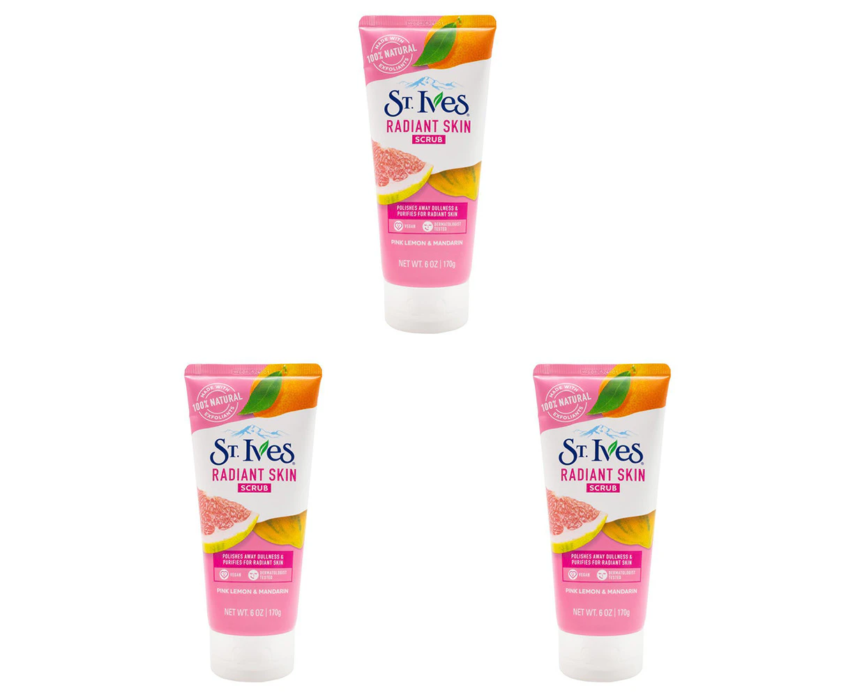 3x St Ives 170g Radiant Scrub Facial Exfoliants Cleanser Pink Lemon & Mandarin