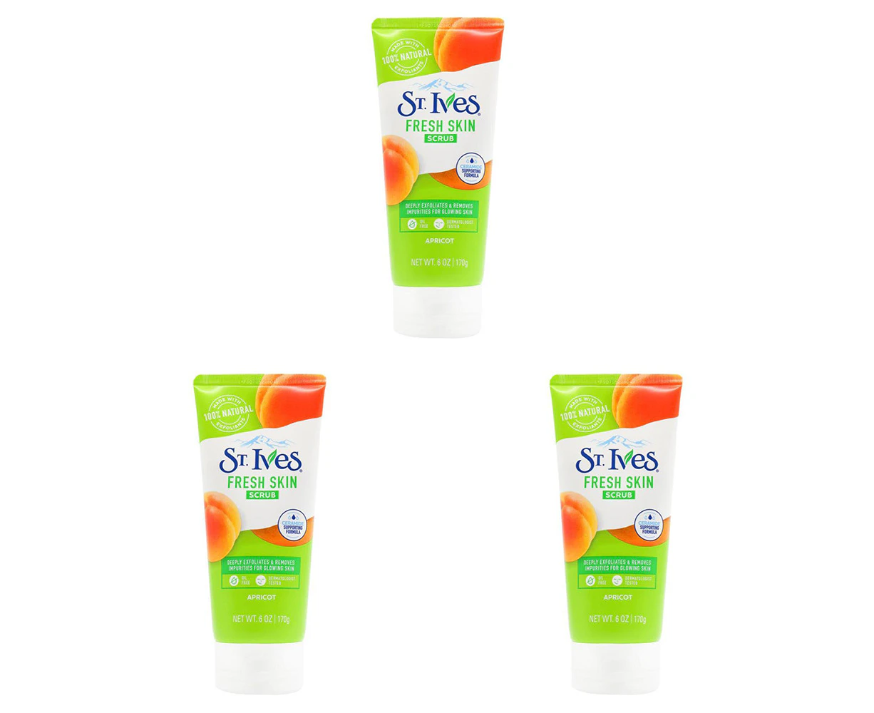 3x St Ives 170G Fresh Skin Exfoliating Facial Scrub Apricot for Radiant Skin