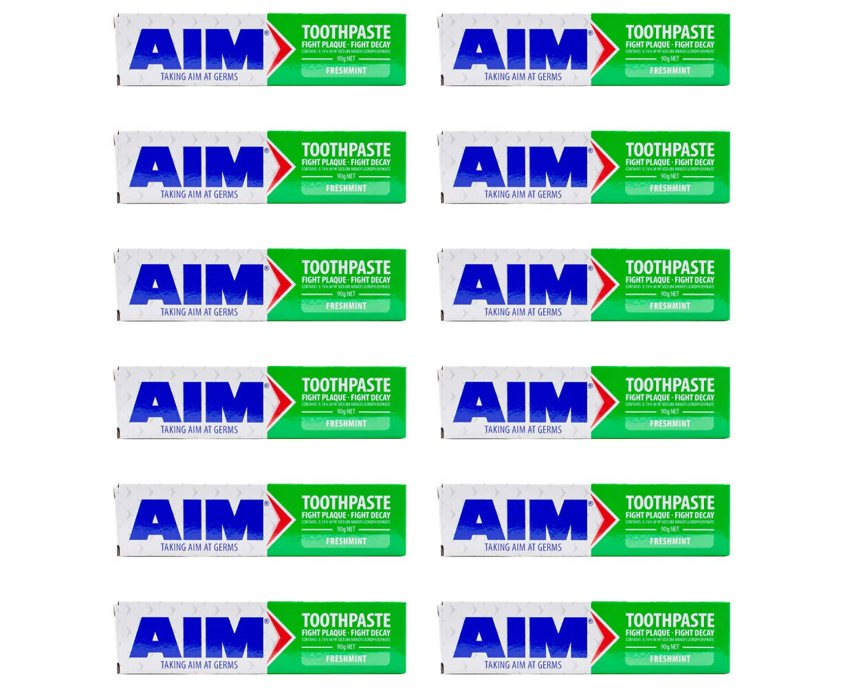 12x Aim 90g Fluoride Toothpaste Tube Freshmint Dental Oral Care Teeth Cleaner