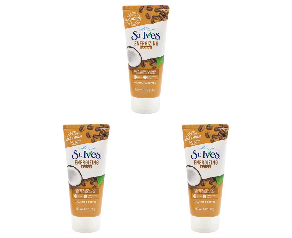 3x St Ives 170g Energizing Scrub Exfoliant Moisturizing Cream Coconut & Coffee