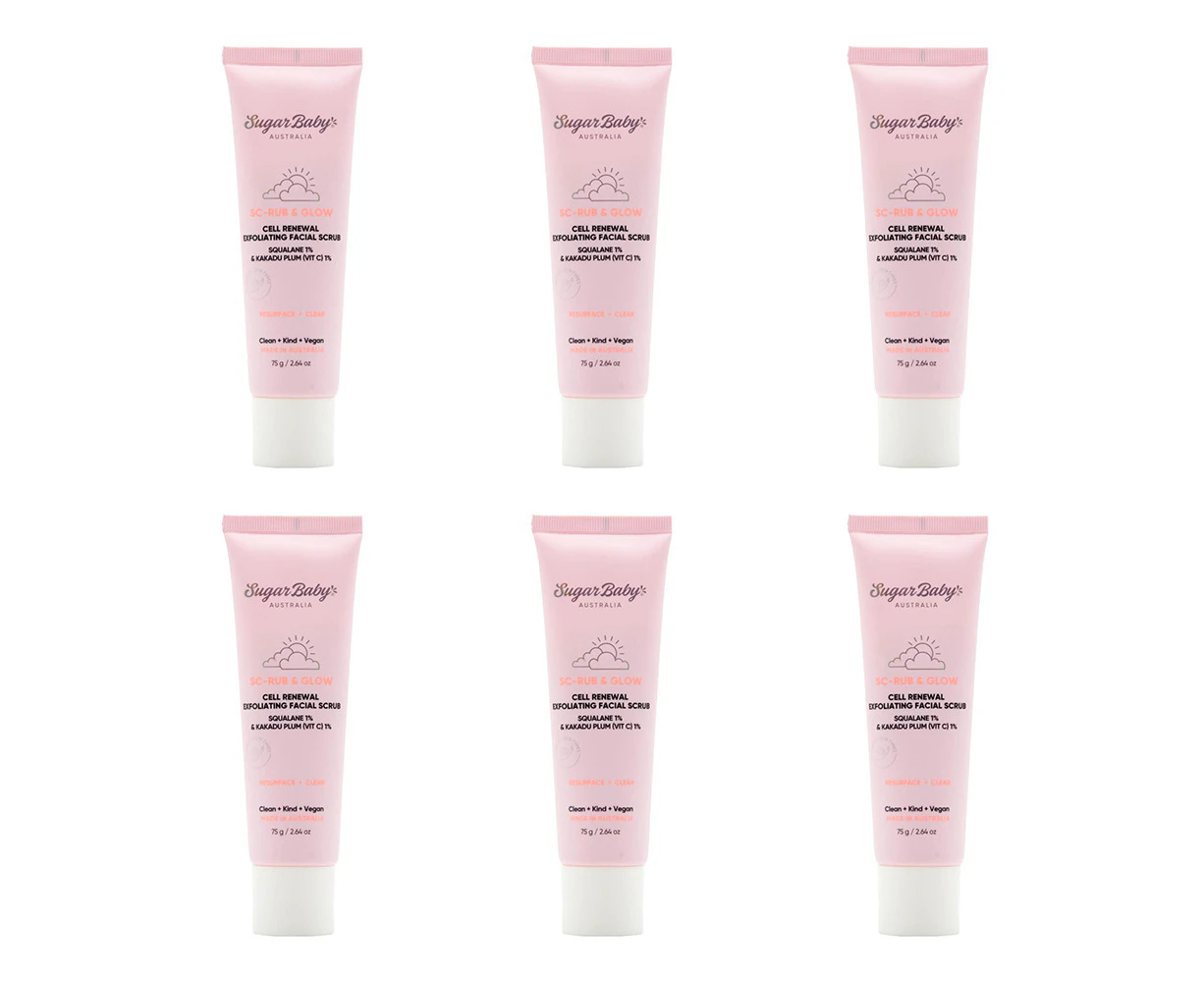 6x Sugar Baby 75g Sc Rub & Glow Cell Renewal Exfoliating Facial Scrub Skin Care