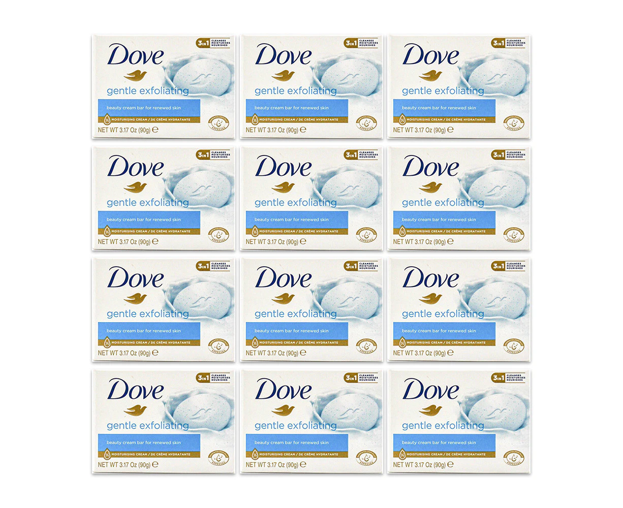 12x Dove 90g Beauty Cream Bar Soap For Renewed Skin Gentle Exfoliating Body Wash