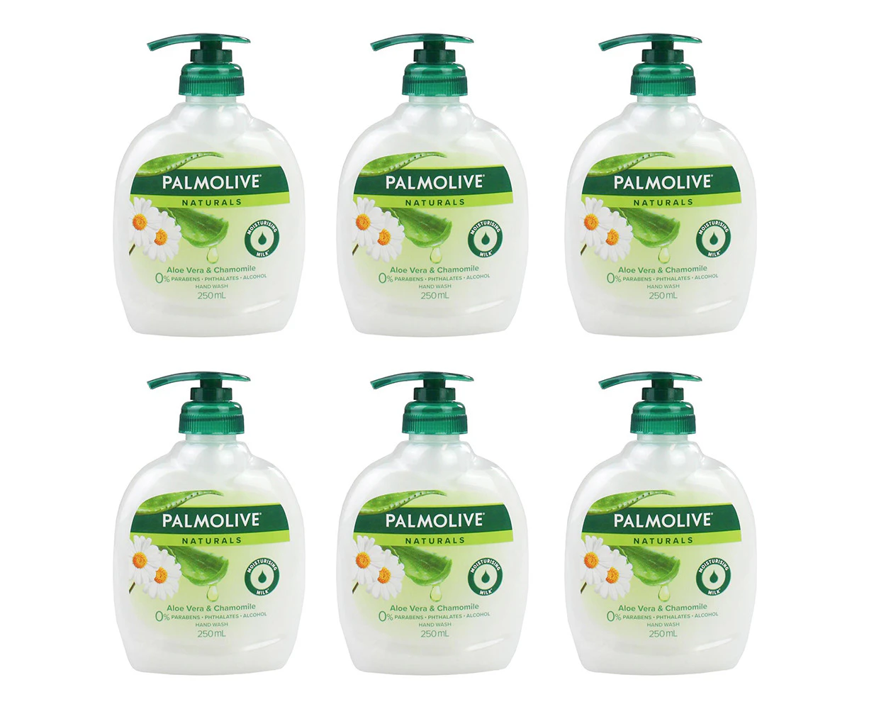 6x Palmolive 250ml Natural Liquid Hand Wash Softening Aloe Vera & Chamomile Pump