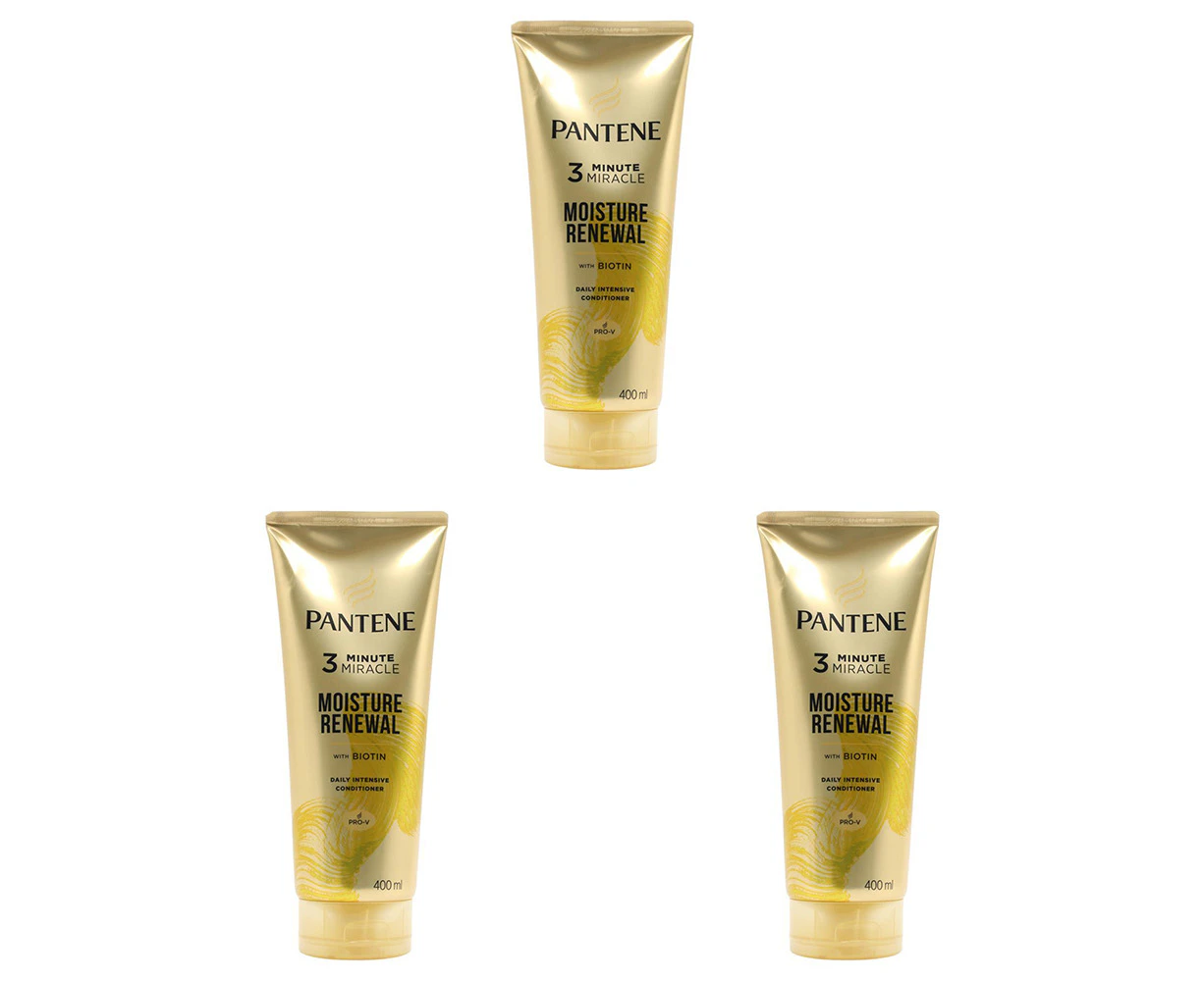 3x Pantene 400ml Conditioner 3Minute Miracle Moisture Renewal w/Biotin Hair Care