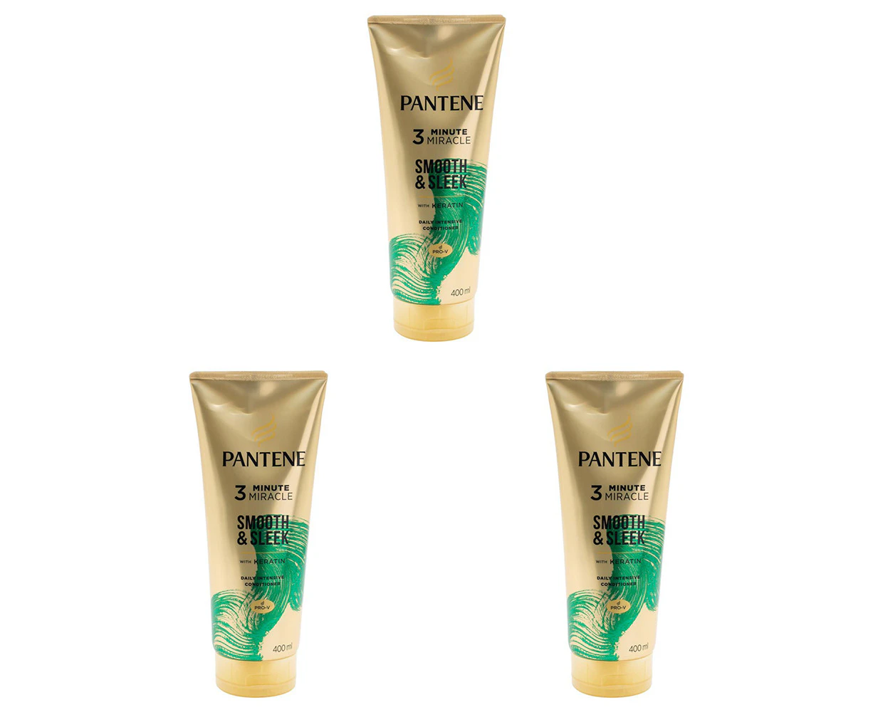 3x Pantene 400ml Conditioner 3 Minute Miracle Smooth & Sleek w/Keratin Hair Care