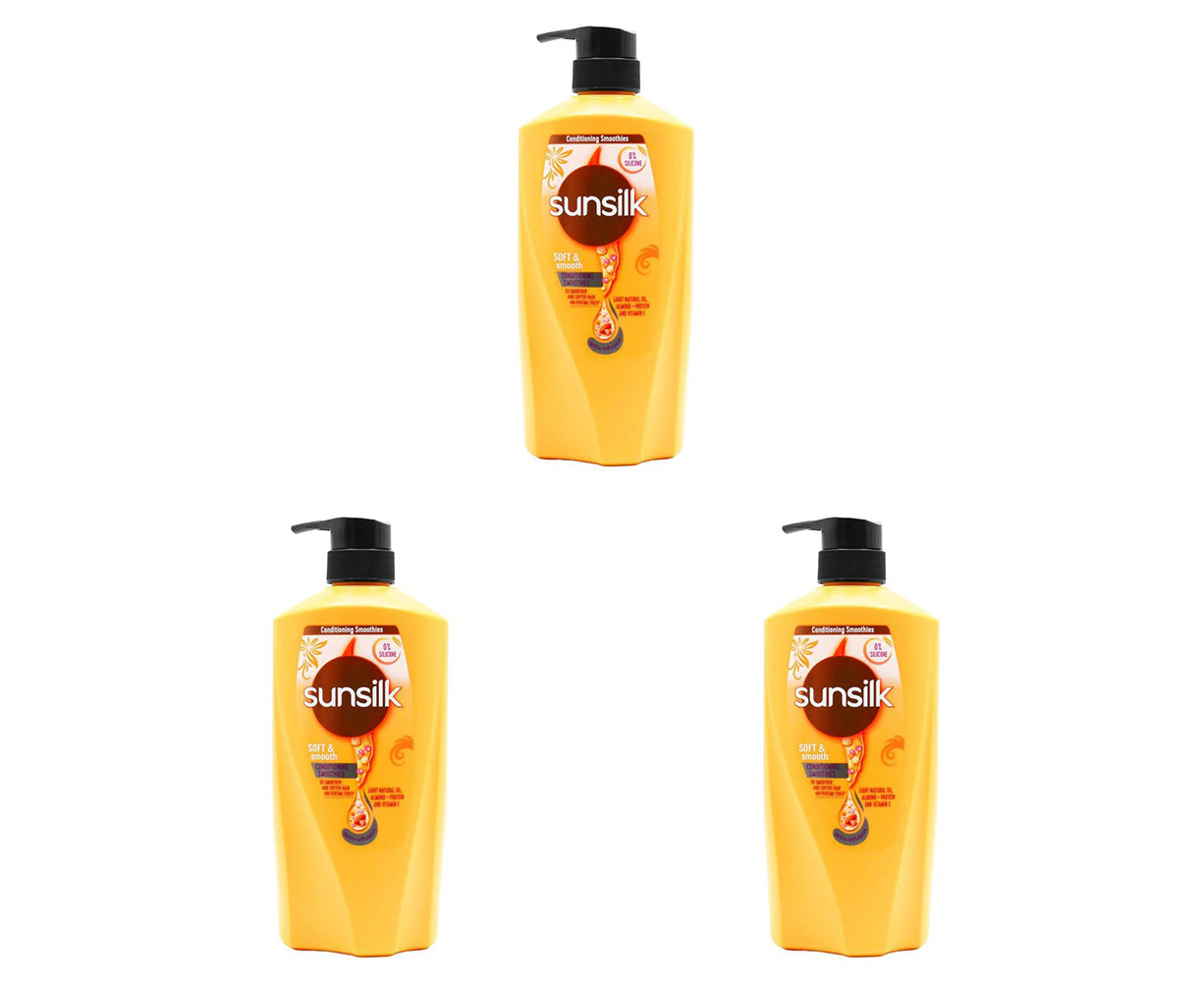 3x Sunsilk 625ml Womens Soft & Smooth Manageable Shiny Hair Care Conditioner