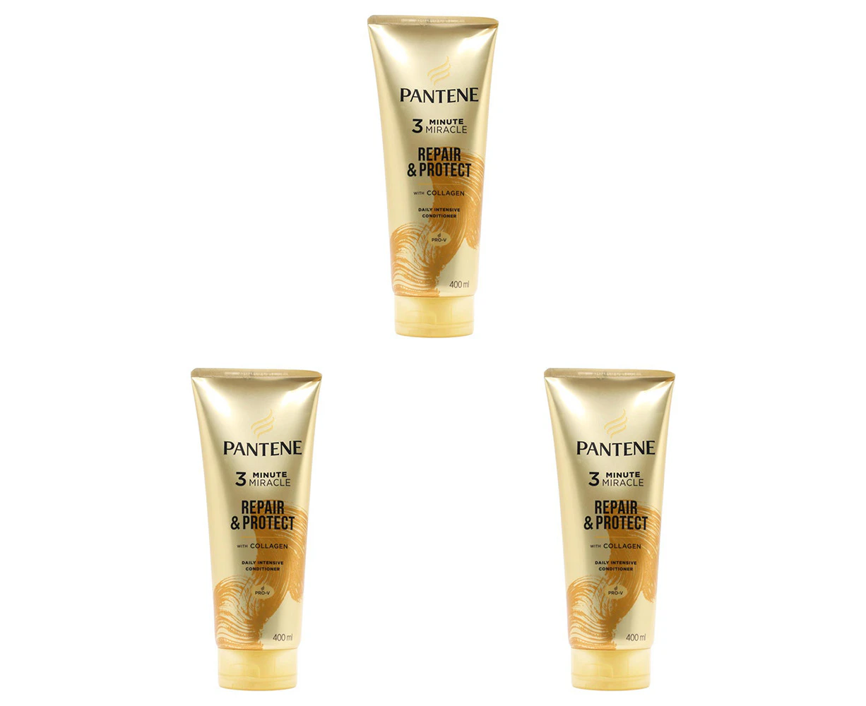 3x Pantene 400ml Conditioner Repair & Protect 3 Minute Miracle w/ Collagen