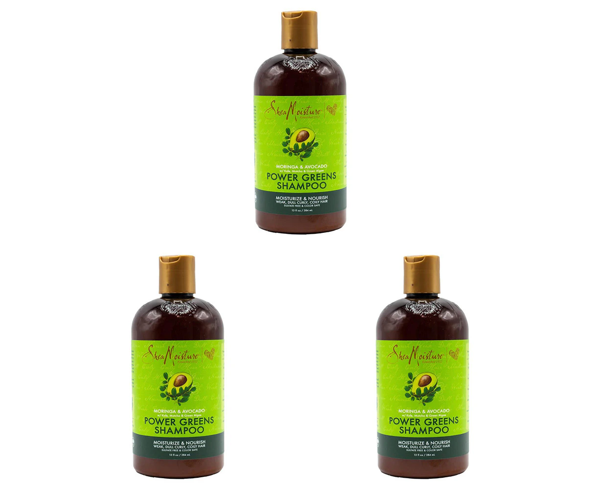 3x Shea Moisture 384ml Moringa & Avocado Shampoo w/ Kate Matcha & Green Algae