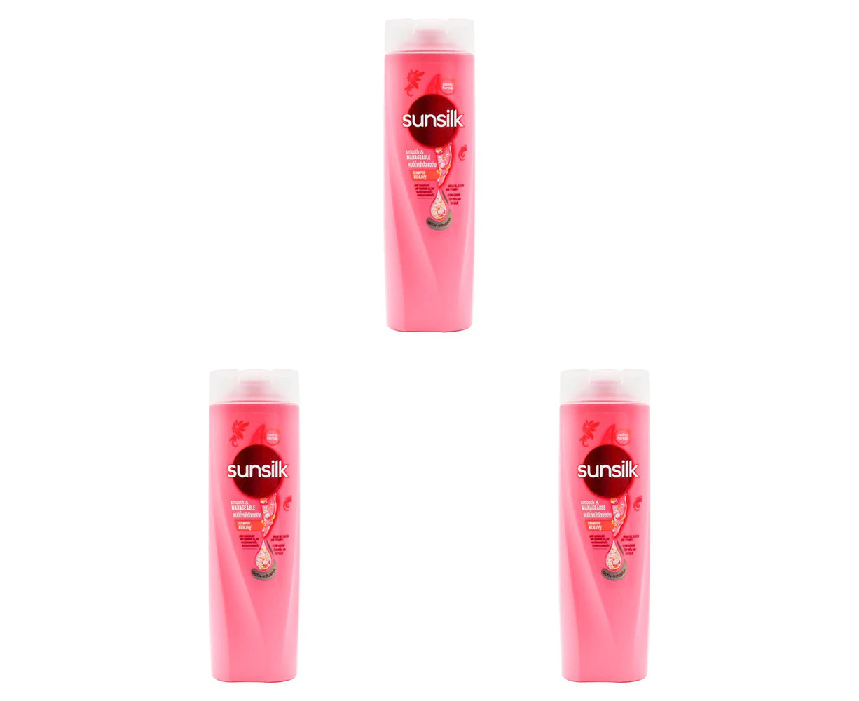 3x Sunsilk 300ml Womens Manageable w/ Argan Oil & Elastin Hair Care Shampoo