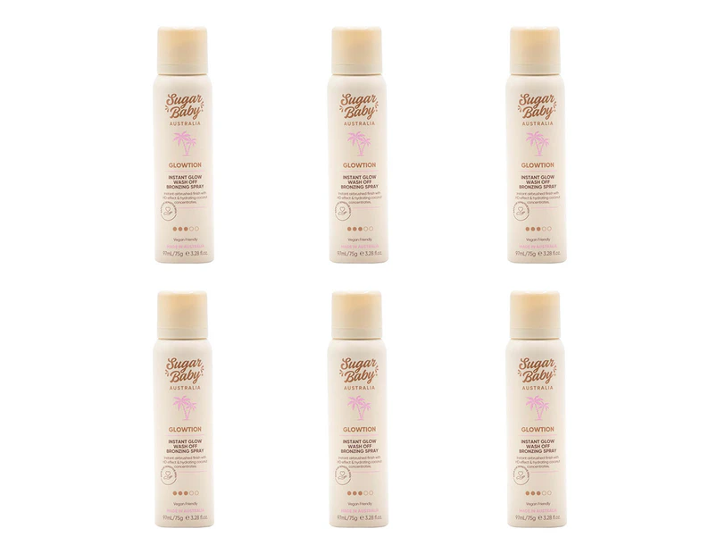 6x Sugar Baby Glowtion 97ml Instant Glow Wash Off Bronzing Spray Self Tanning